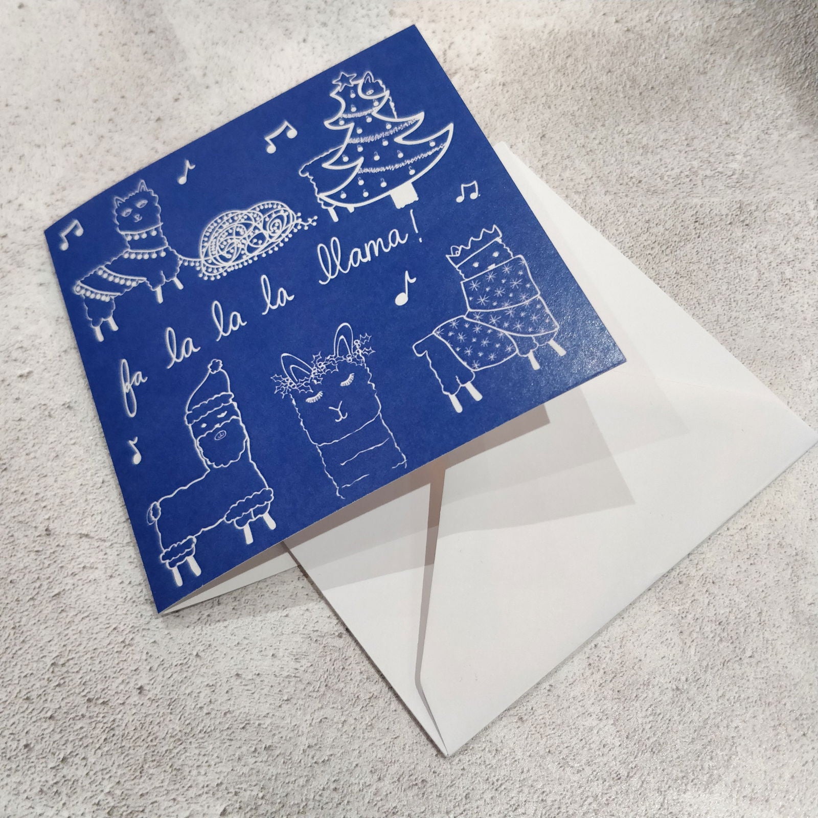 Blue Christmas Llama Square Greeting Card - Fay Dixon Design