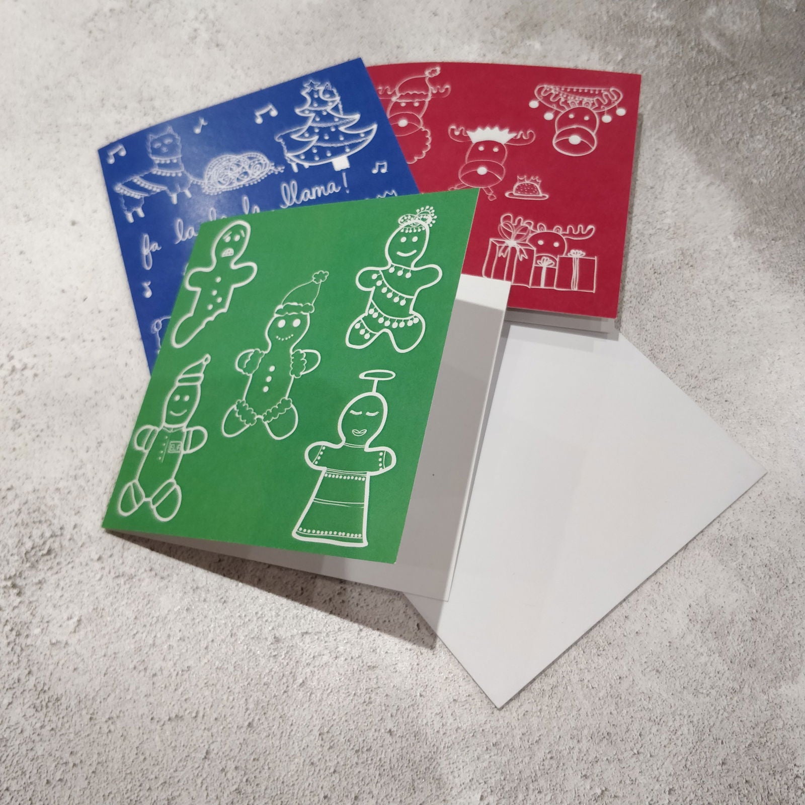 Blue Christmas Llama Square Greeting Card - Fay Dixon Design