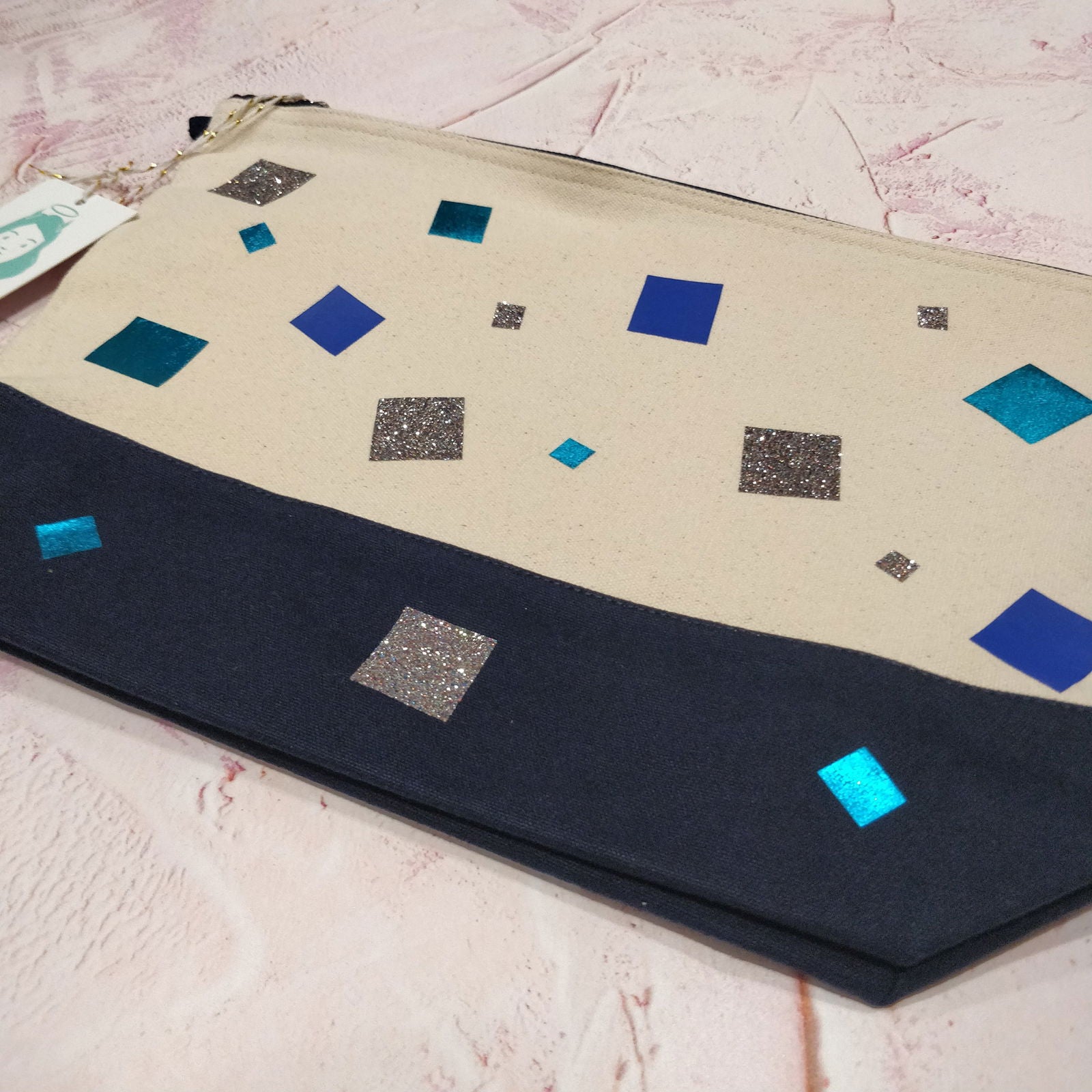 Blue, teal and silver glitter Cotton Pouch - Fay Dixon Design