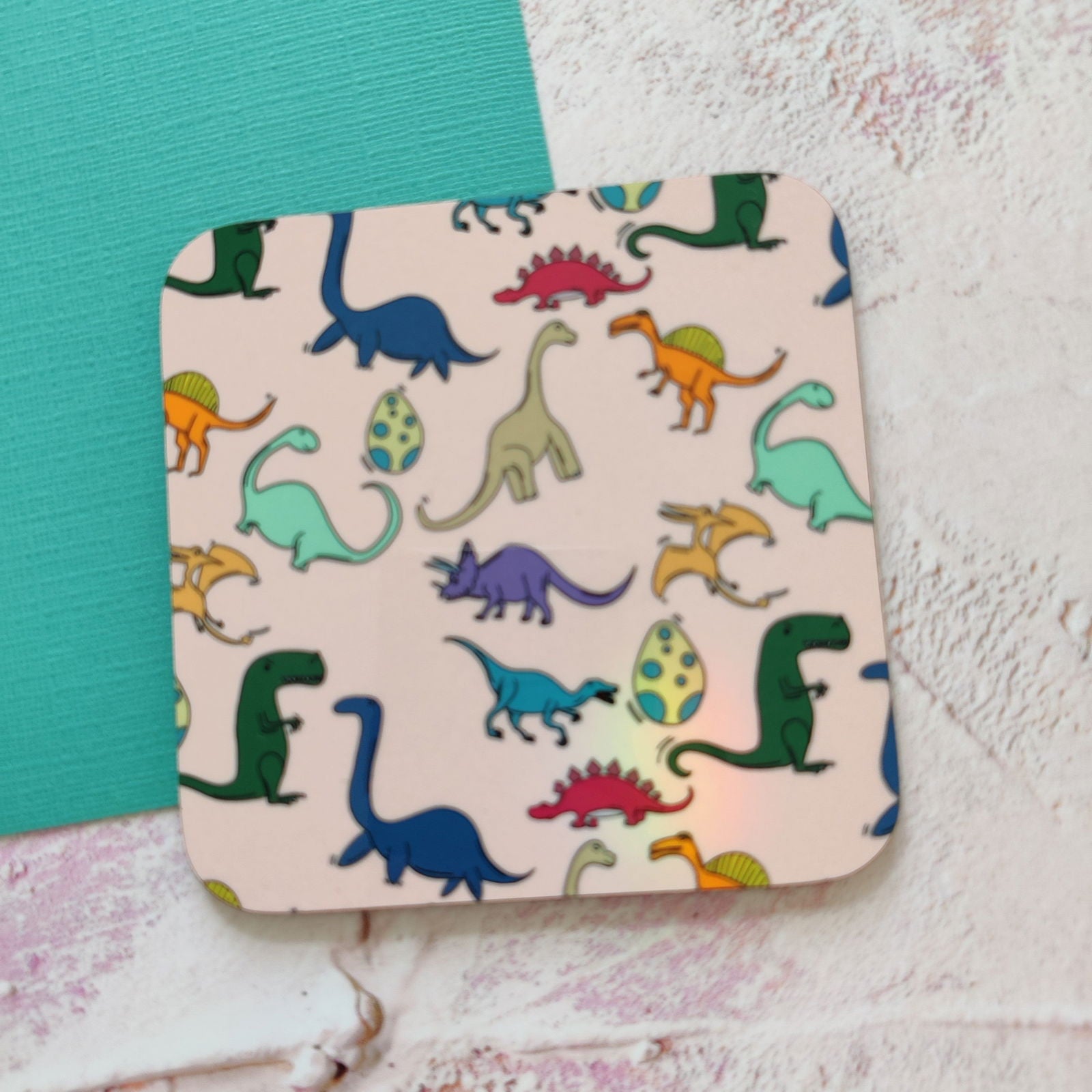 Coloured Dinosaur Square Coaster - Fay Dixon Design