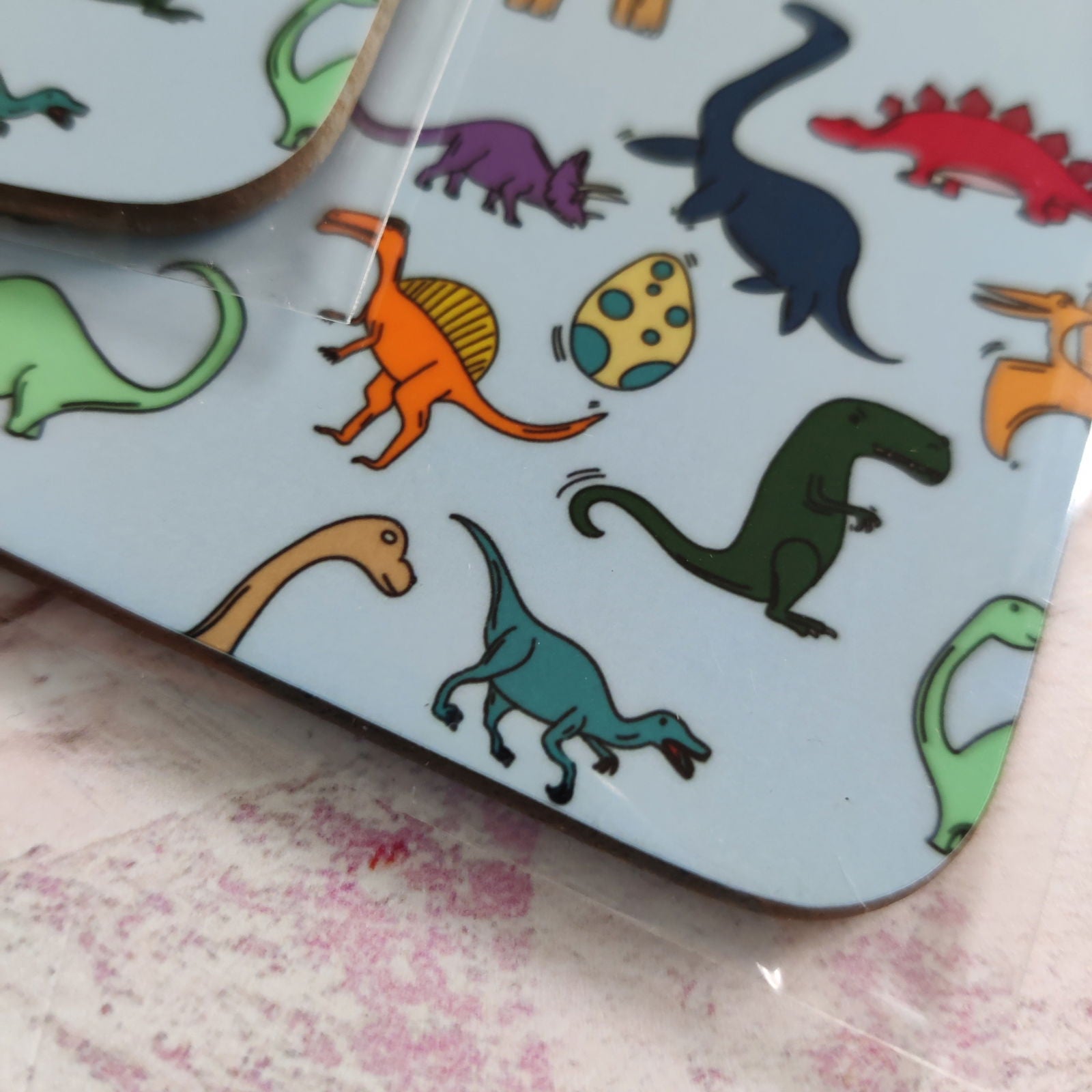 Coloured Dinosaur Square Coaster - Fay Dixon Design