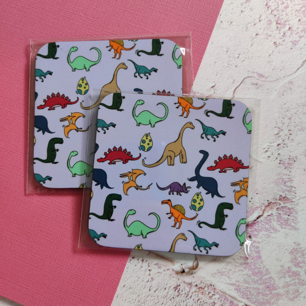 Coloured Dinosaur Square Coaster - Fay Dixon Design