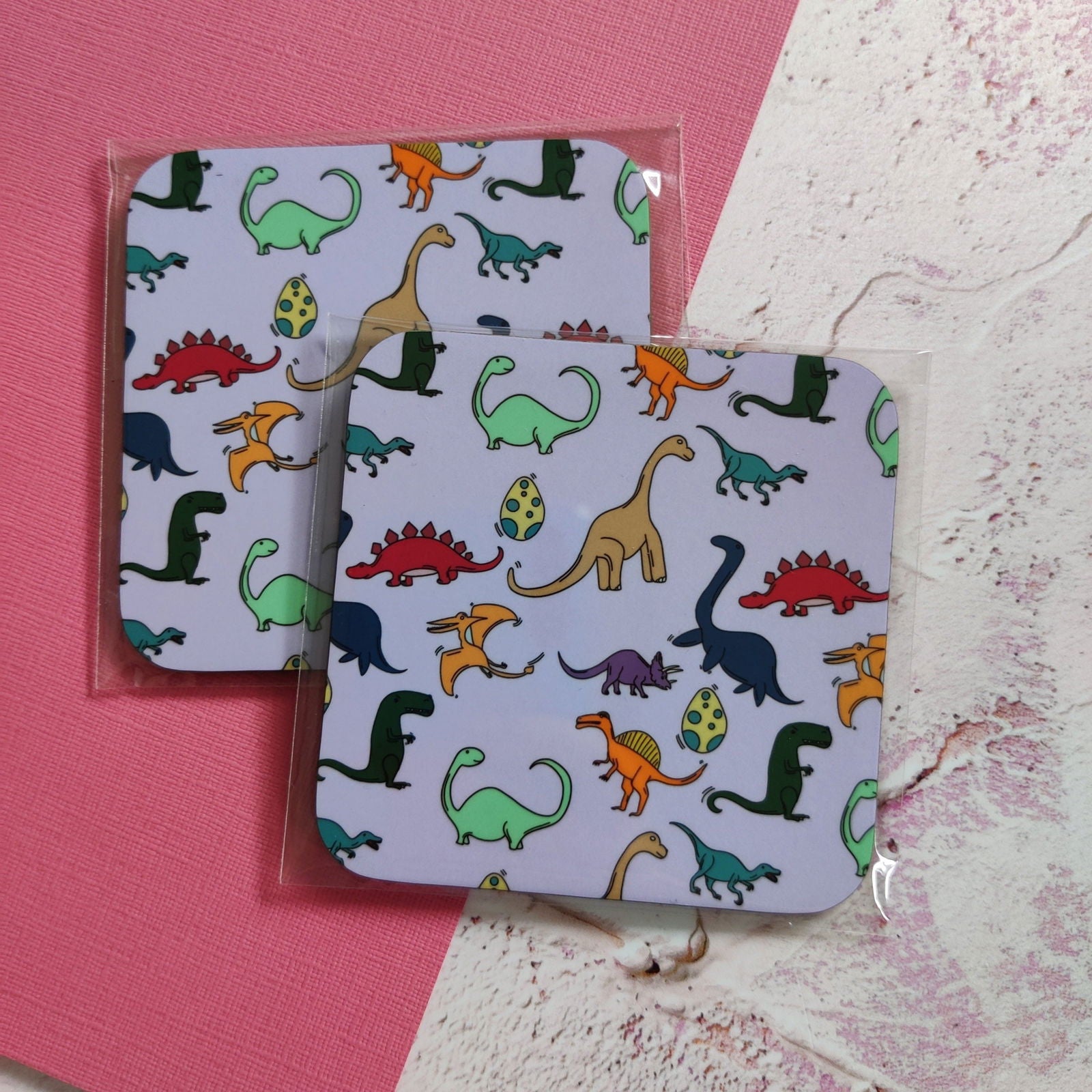 Coloured Dinosaur Square Coaster - Fay Dixon Design