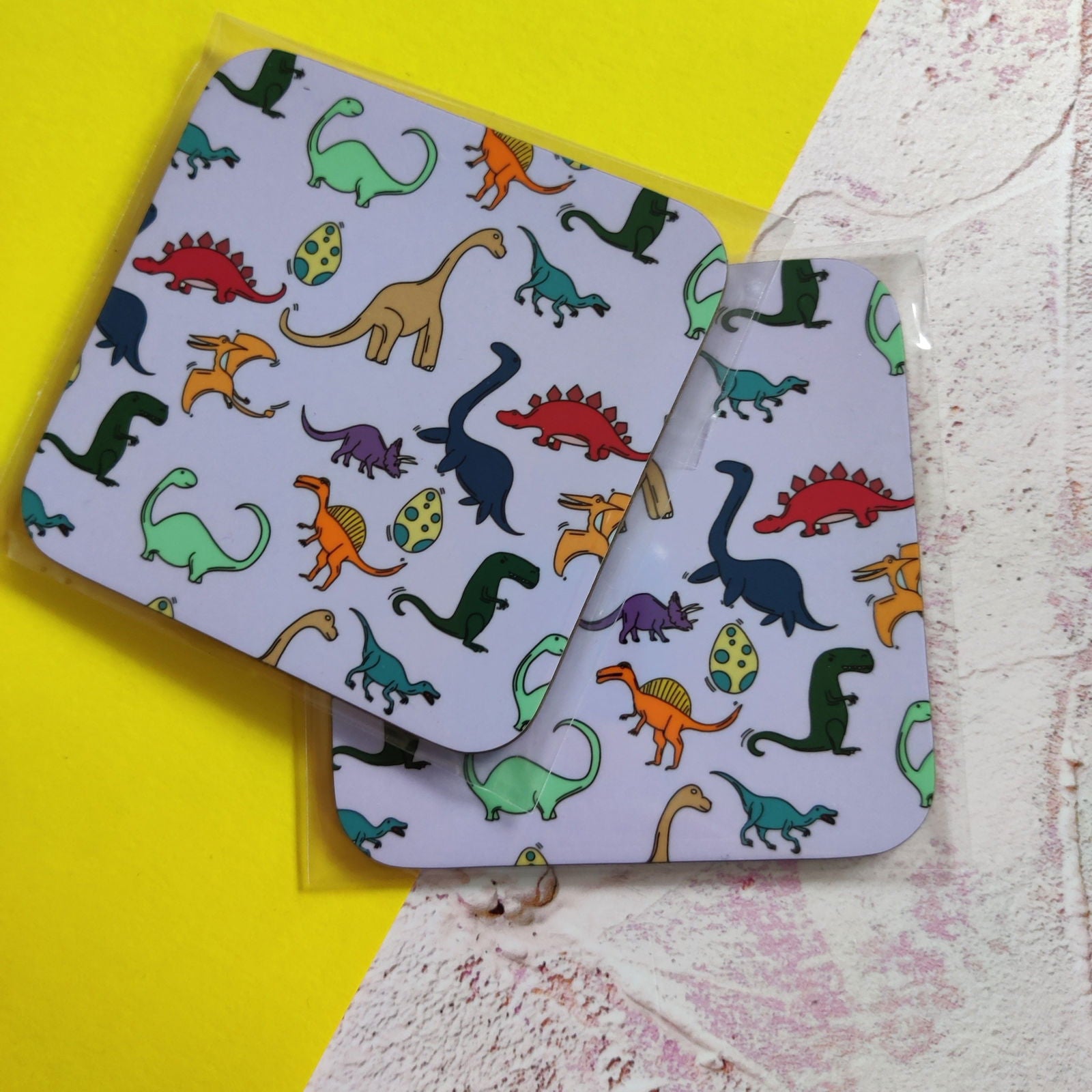 Coloured Dinosaur Square Coaster - Fay Dixon Design