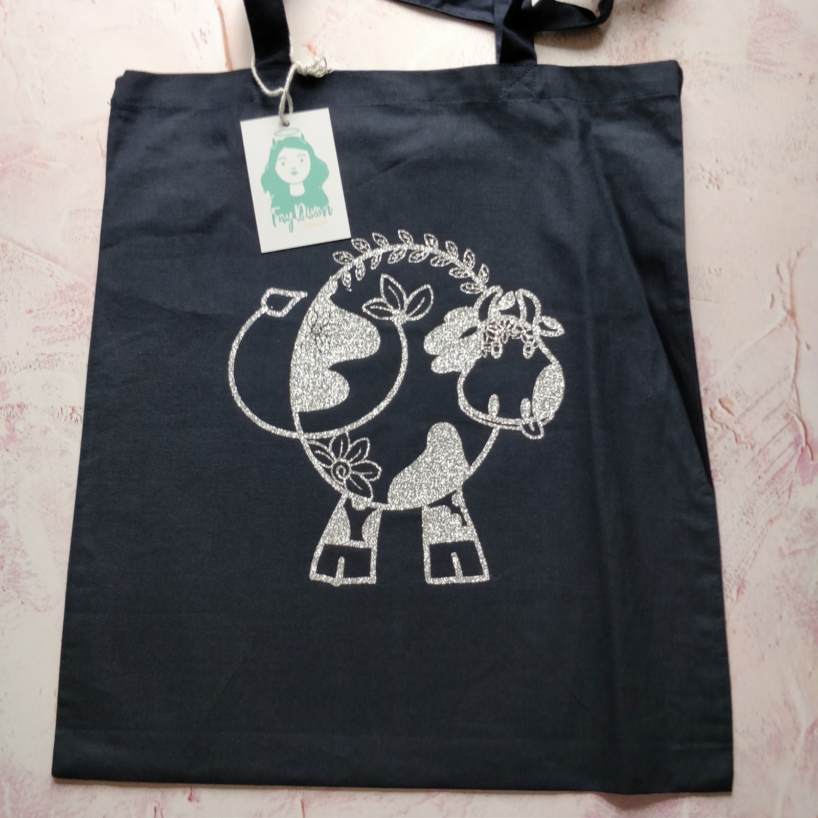 Floral Cow Line Drawing Tote Bag - Fay Dixon Design