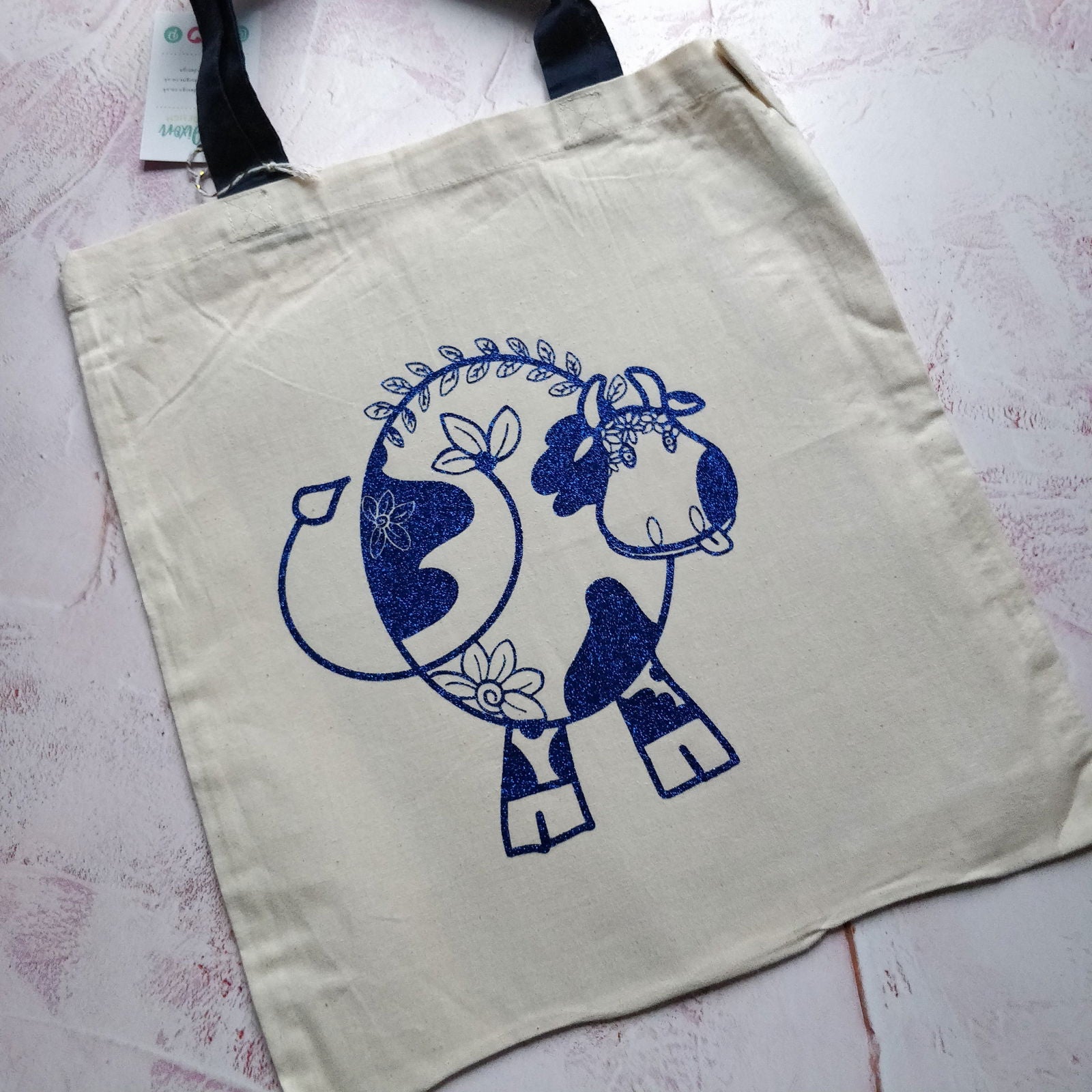 Floral Cow Line Drawing Tote Bag - Fay Dixon Design