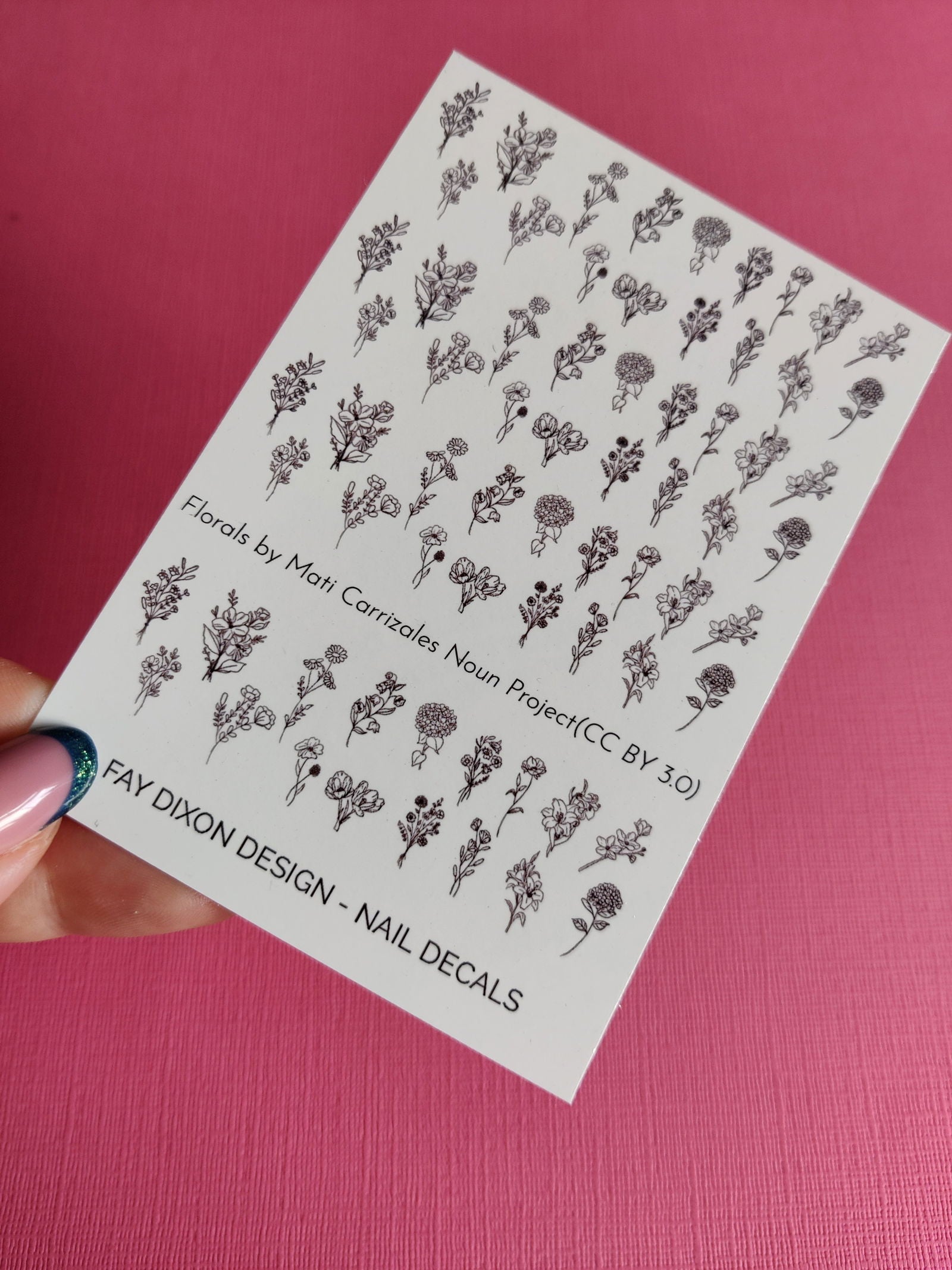 Floral Line Drawing Waterslide Nail Decals - Fay Dixon Design