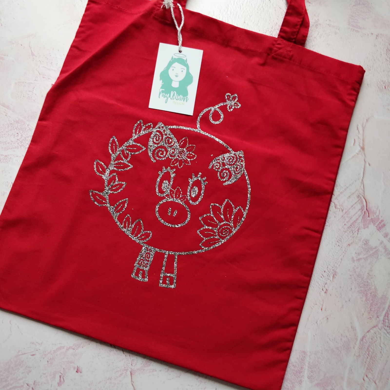 Floral Pig Line Drawing Tote Bag - Fay Dixon Design
