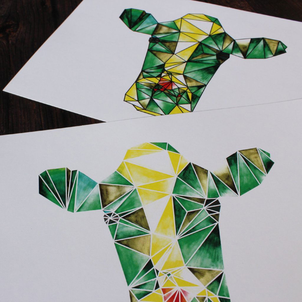 Geometric Watercolour Cow Digital Print - Fay Dixon Design