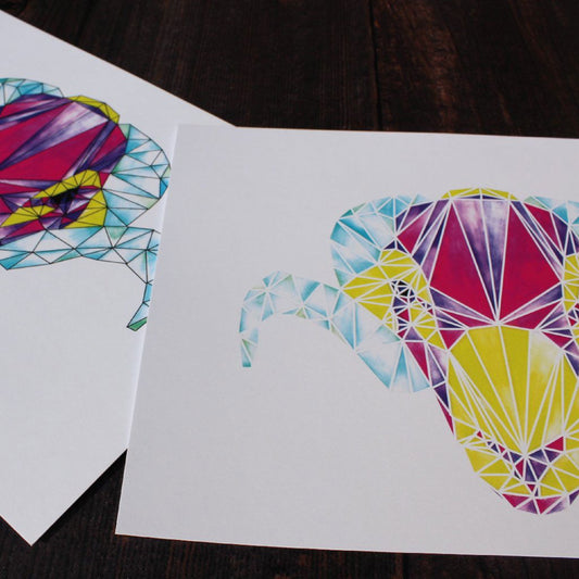 Geometric Watercolour Swaledale Sheep Tup Digital Print - Fay Dixon Design