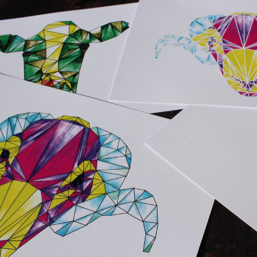 Geometric Watercolour Swaledale Sheep Tup Digital Print - Fay Dixon Design