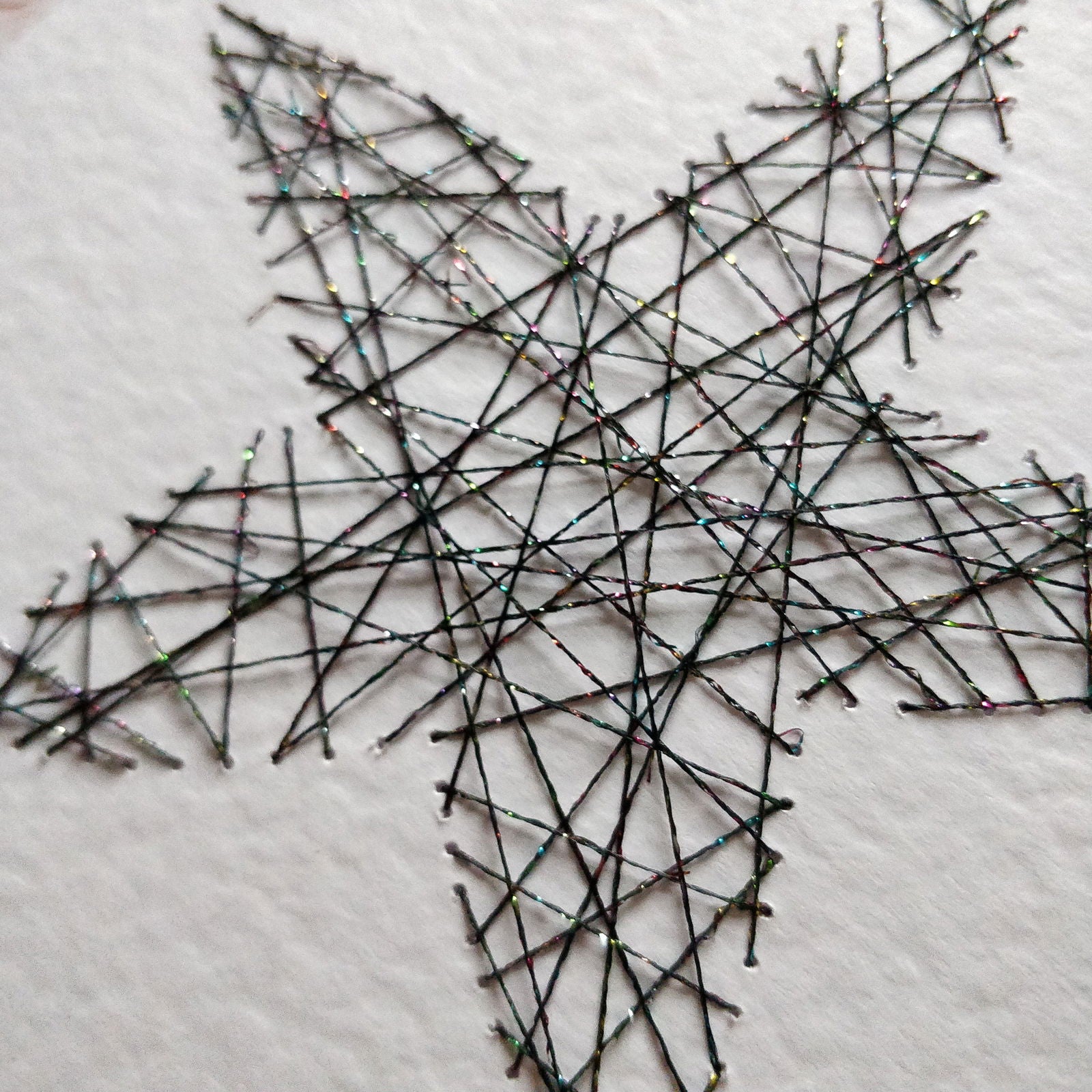 Handmade Black Threaded Star Flower Greeting Card - Fay Dixon Design