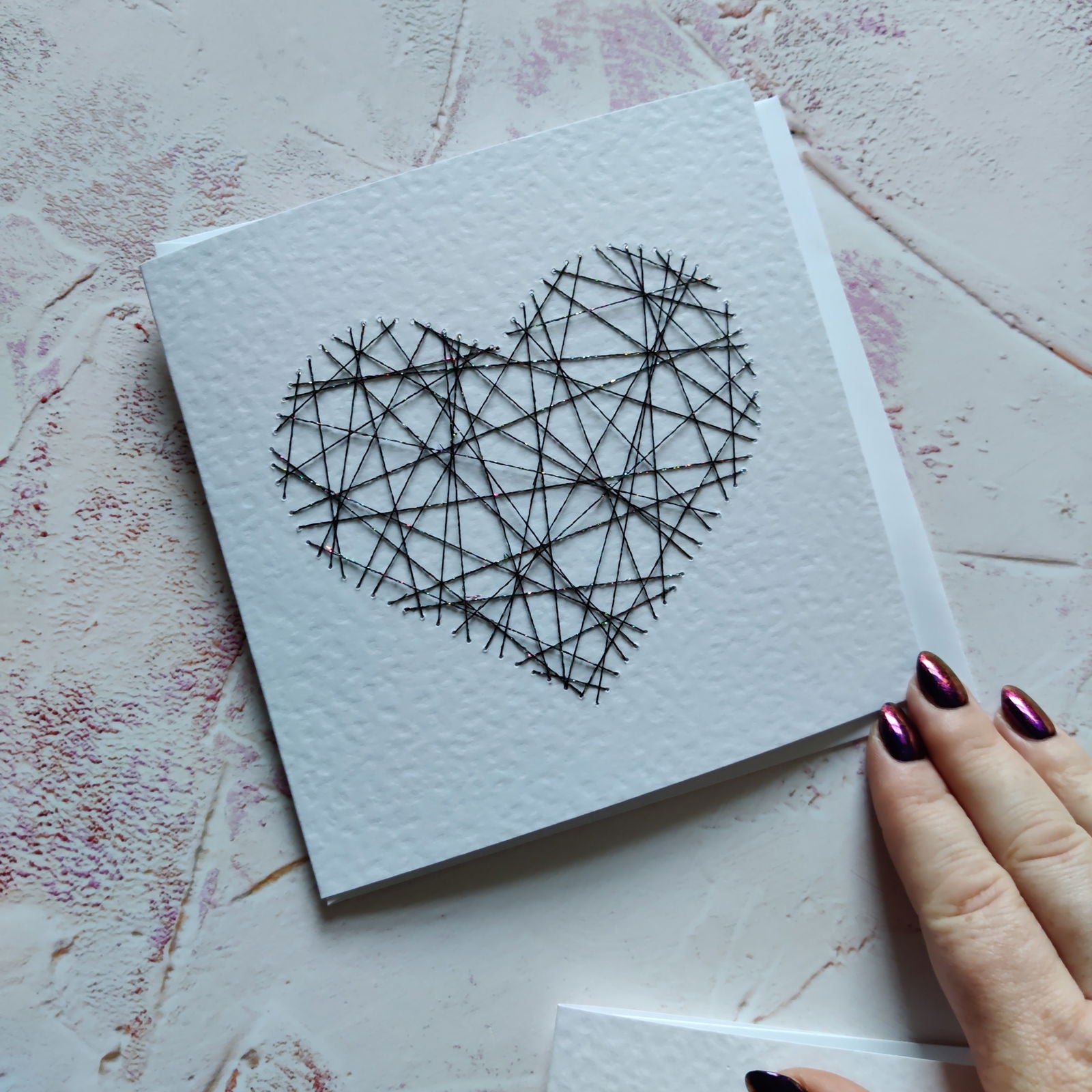 Handmade Red Threaded Heart Greeting Card - Fay Dixon Design