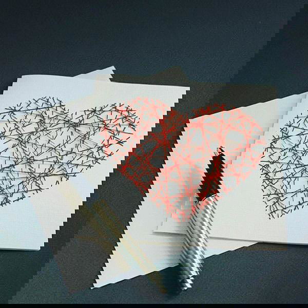 Handmade Red Threaded Heart Greeting Card - Fay Dixon Design