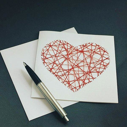 Handmade Red Threaded Heart Greeting Card - Fay Dixon Design