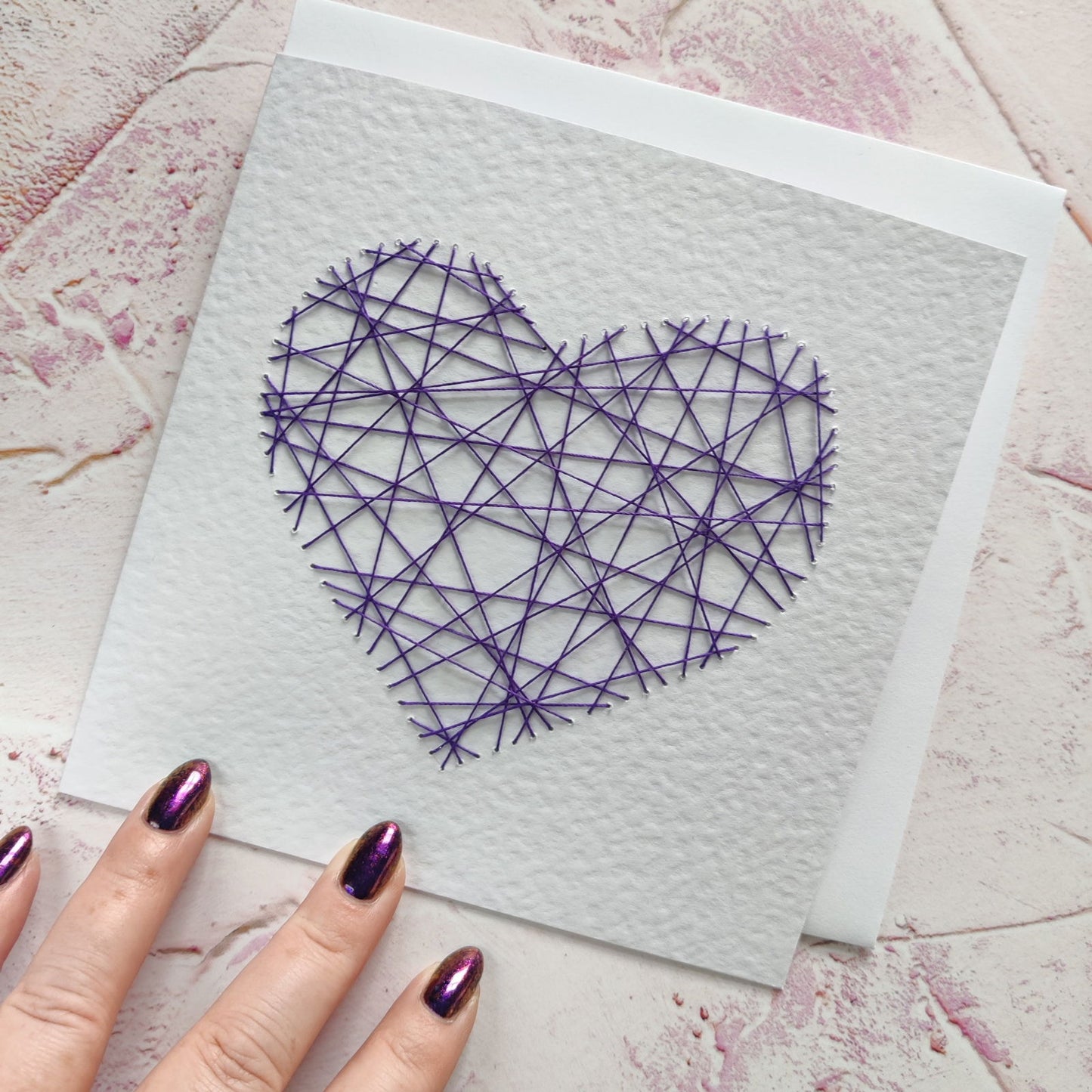 Handmade Red Threaded Heart Greeting Card - Fay Dixon Design