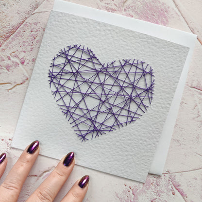 Handmade Red Threaded Heart Greeting Card - Fay Dixon Design