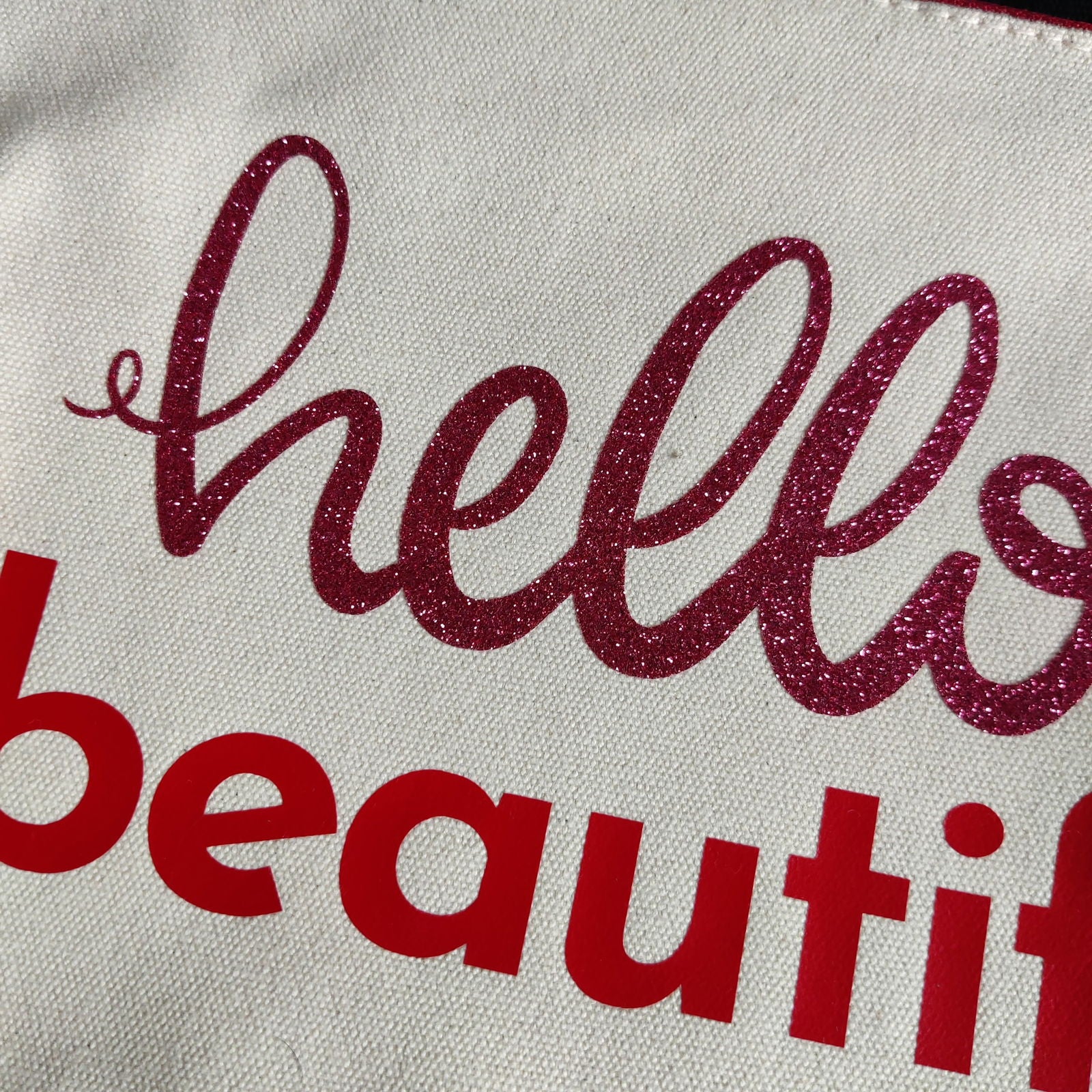 Hello Beautiful Cotton Pouch with Wrist Strap - Fay Dixon Design