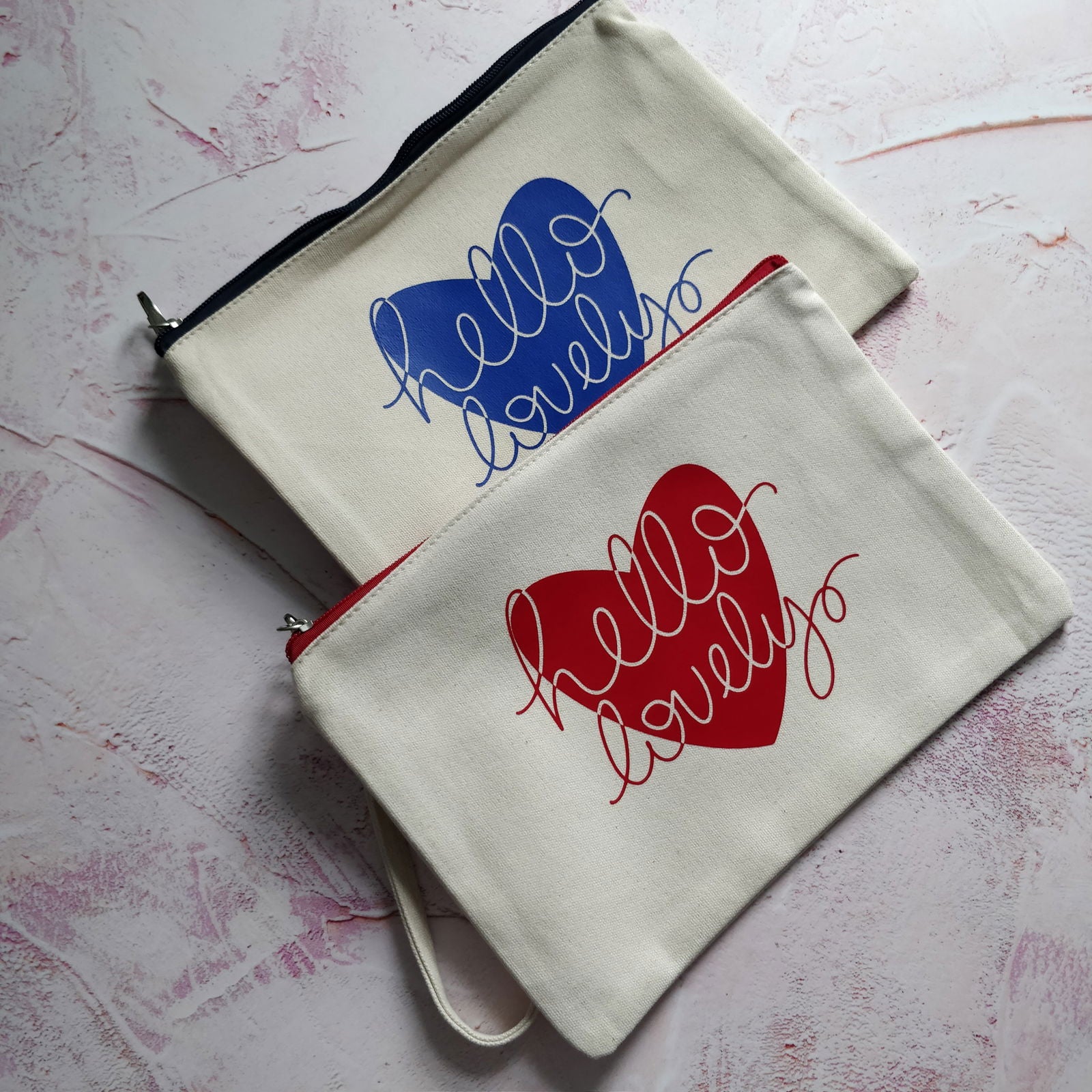 Hello Lovely Cotton Pouch with Wrist Strap - Fay Dixon Design