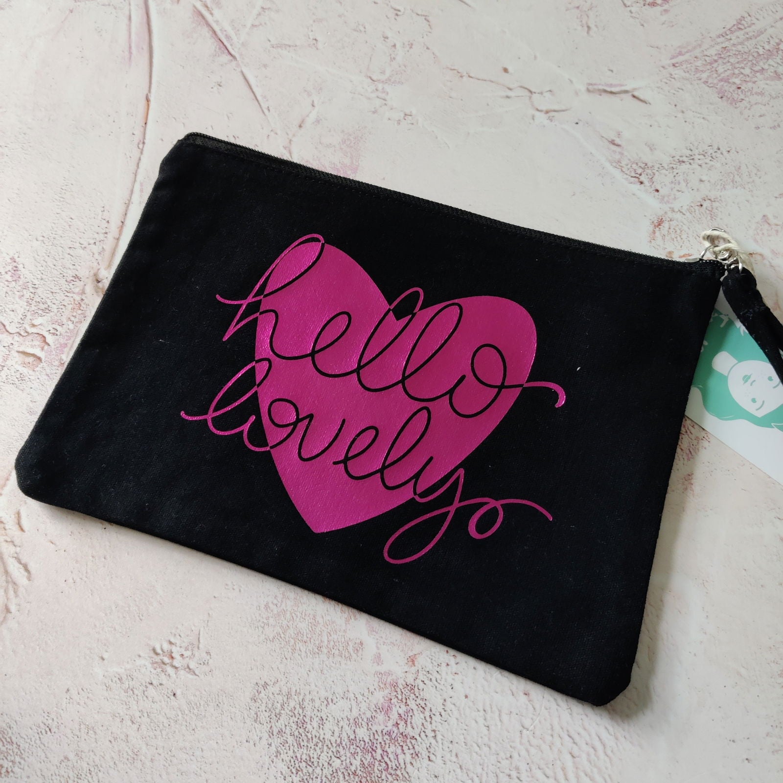 Hello Lovely Cotton Pouch with Wrist Strap - Fay Dixon Design