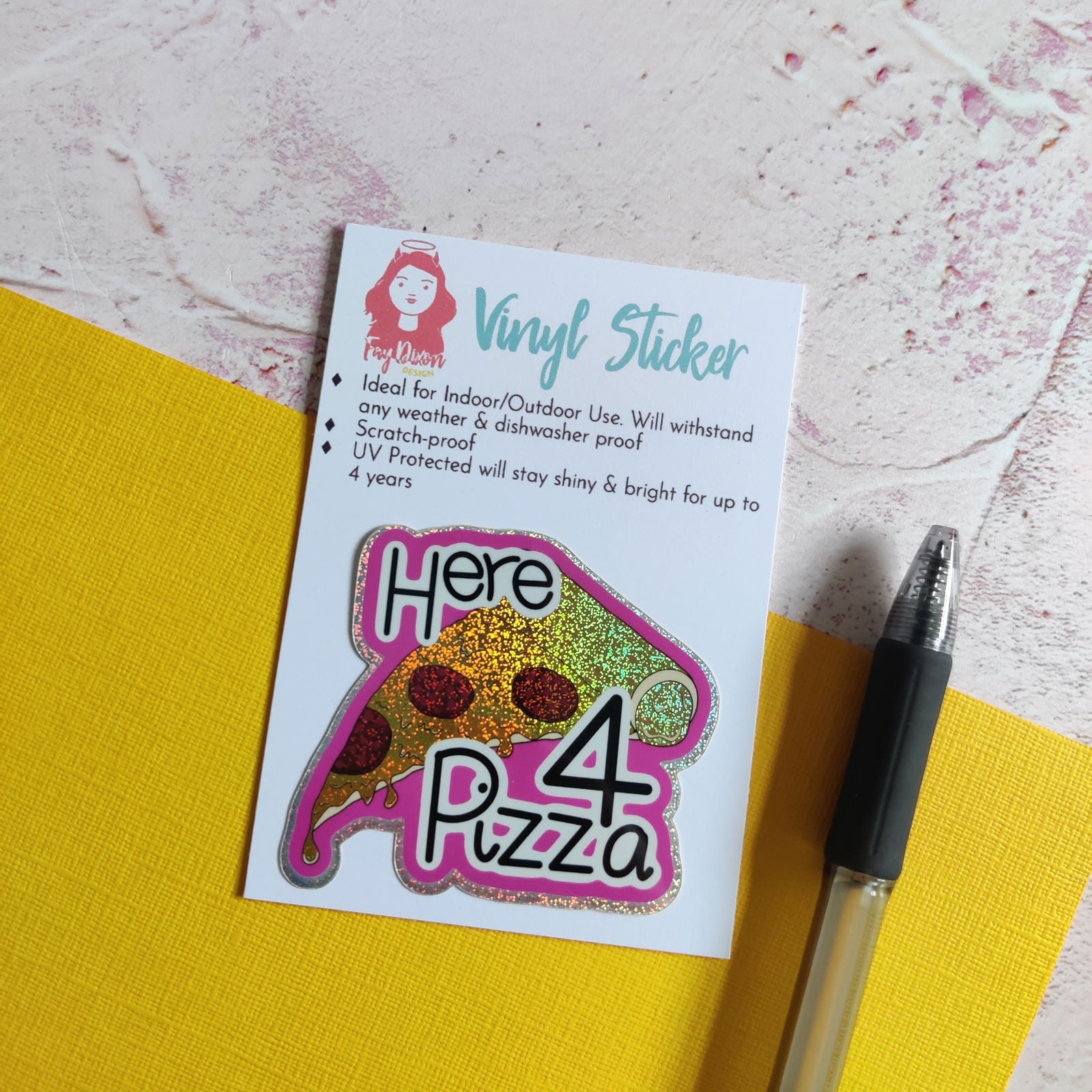 Here for Pizza Vinyl Sticker - Fay Dixon Design