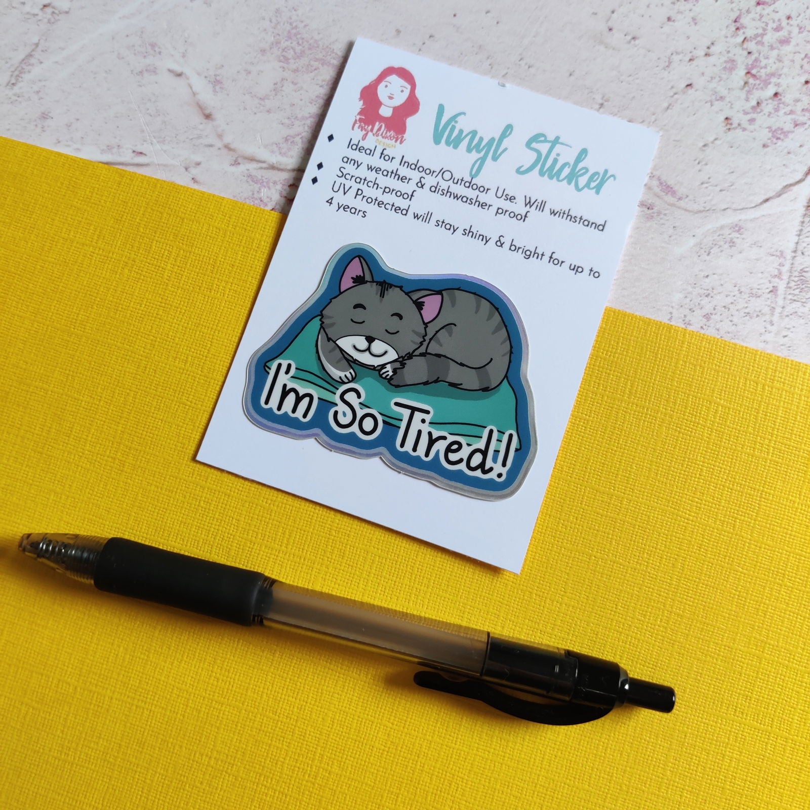 'Im so tired' cat Vinyl Sticker - Fay Dixon Design