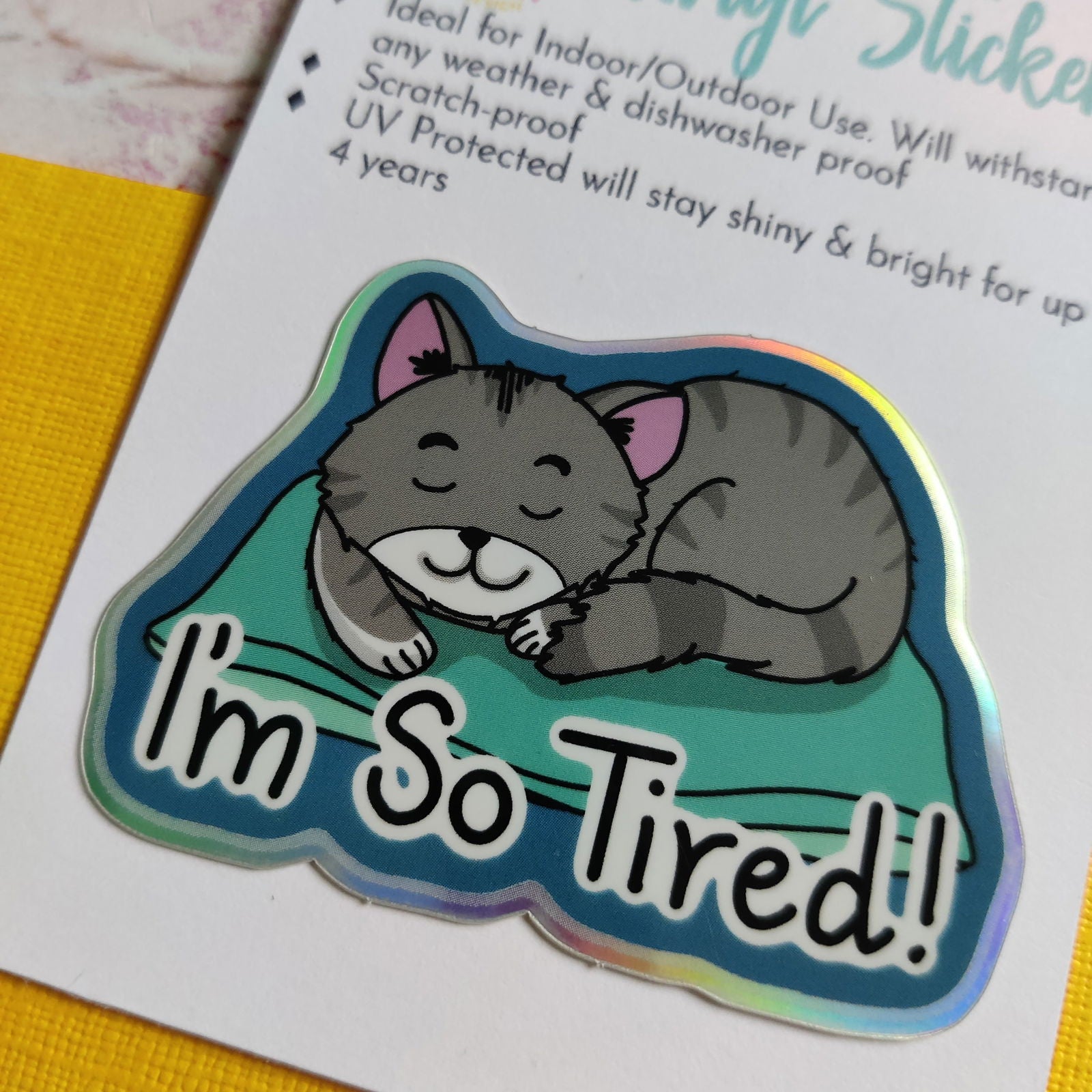 'Im so tired' cat Vinyl Sticker - Fay Dixon Design