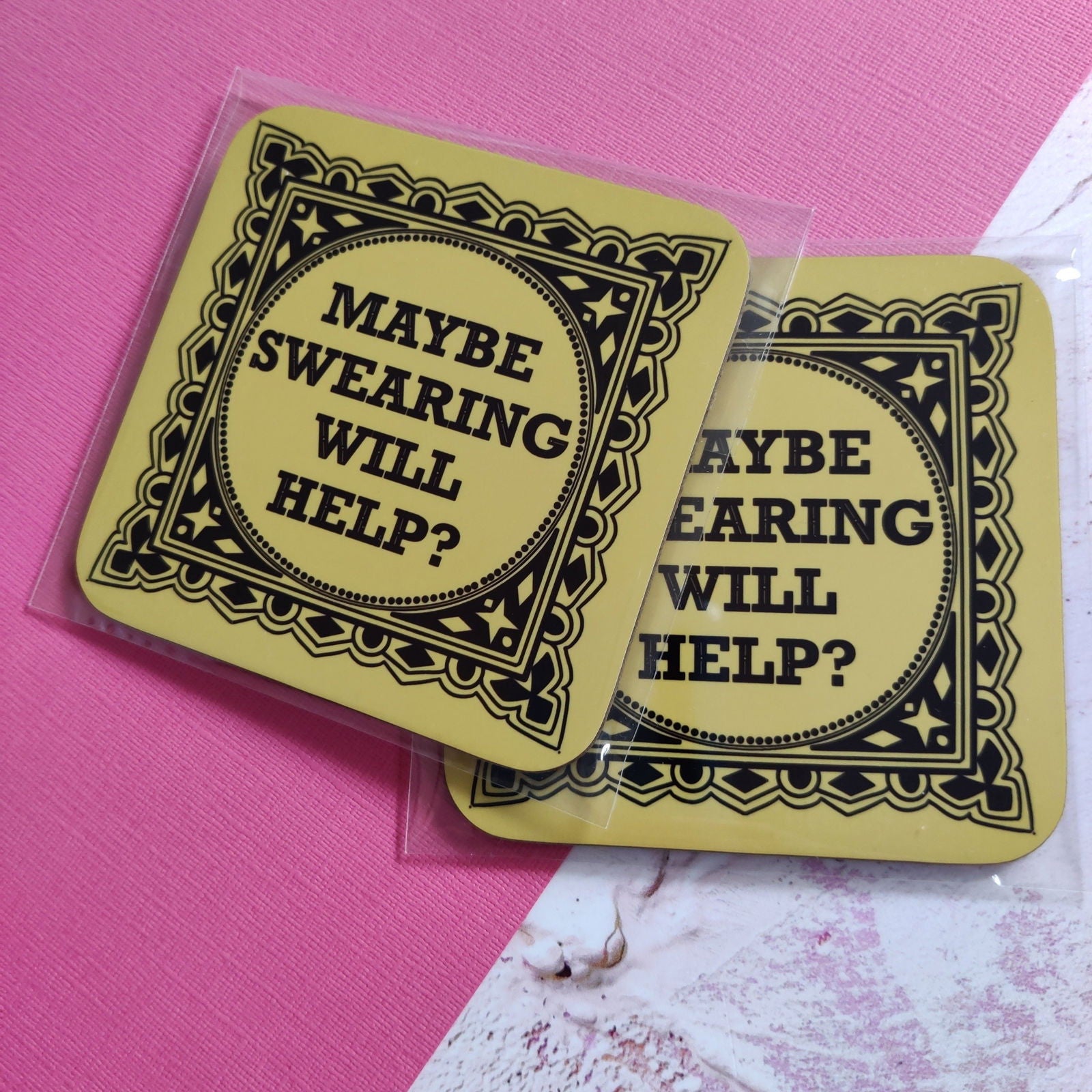 Maybe Swearing Will Help Square Coaster - Fay Dixon Design