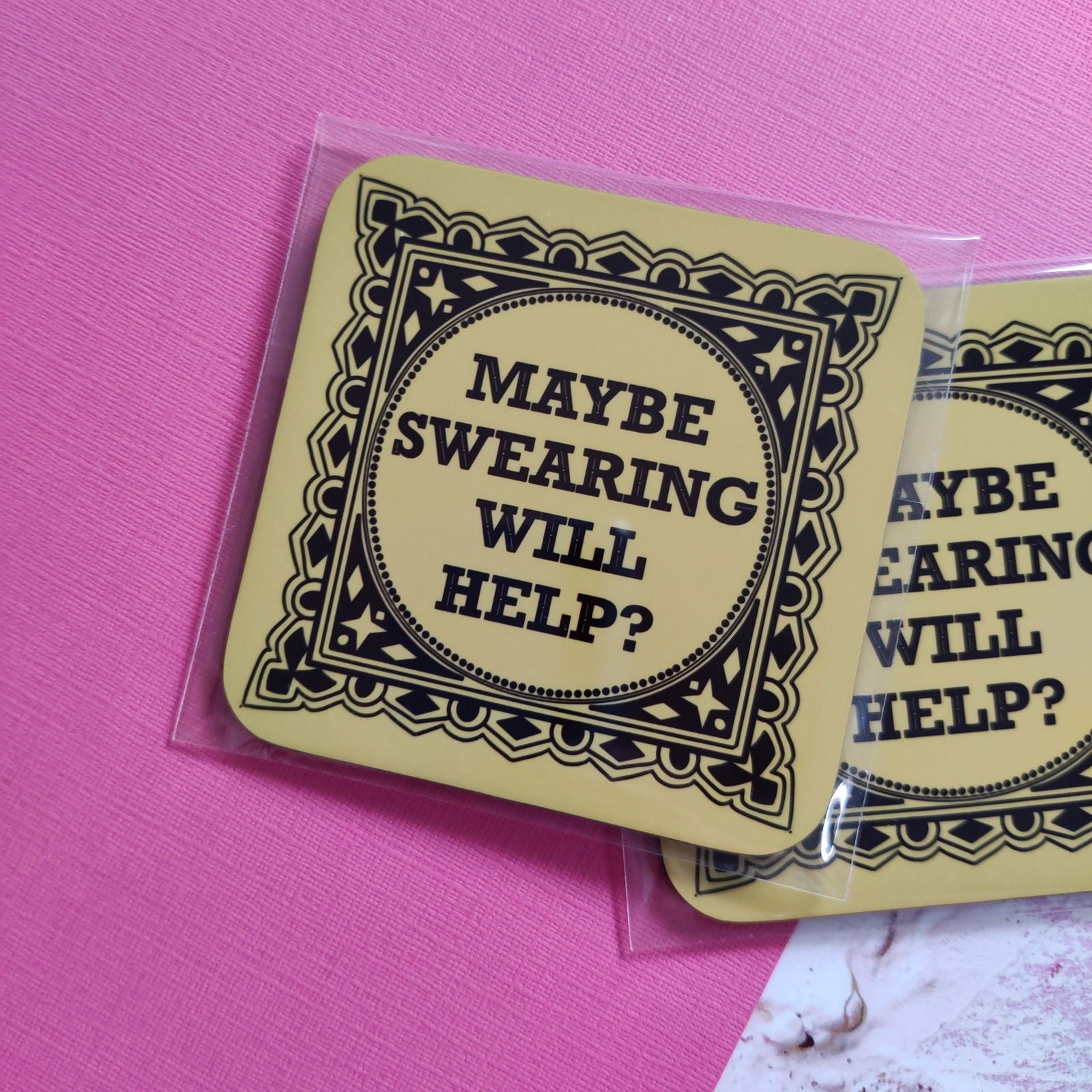 Maybe Swearing Will Help Square Coaster - Fay Dixon Design