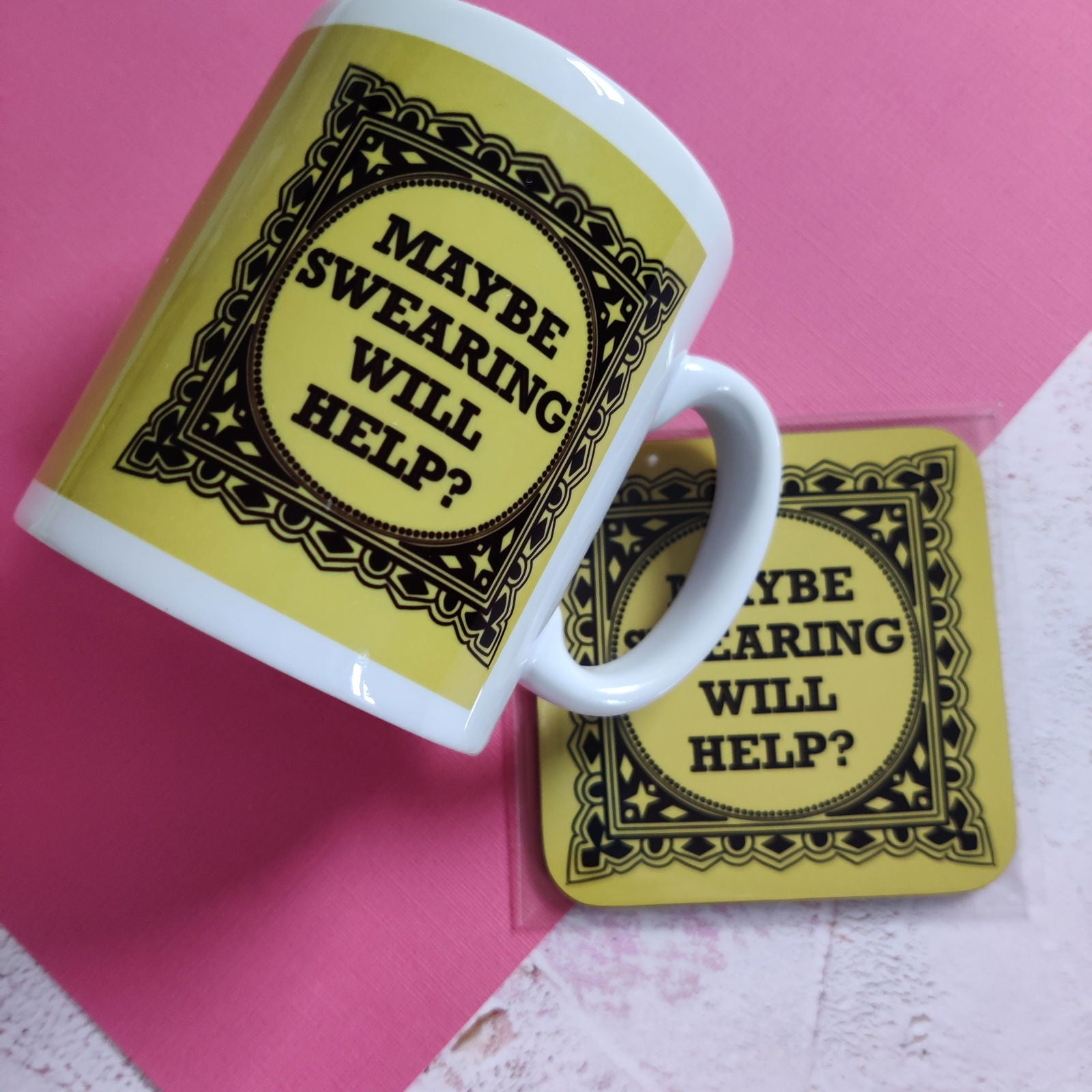 Maybe Swearing Will Help Square Coaster - Fay Dixon Design