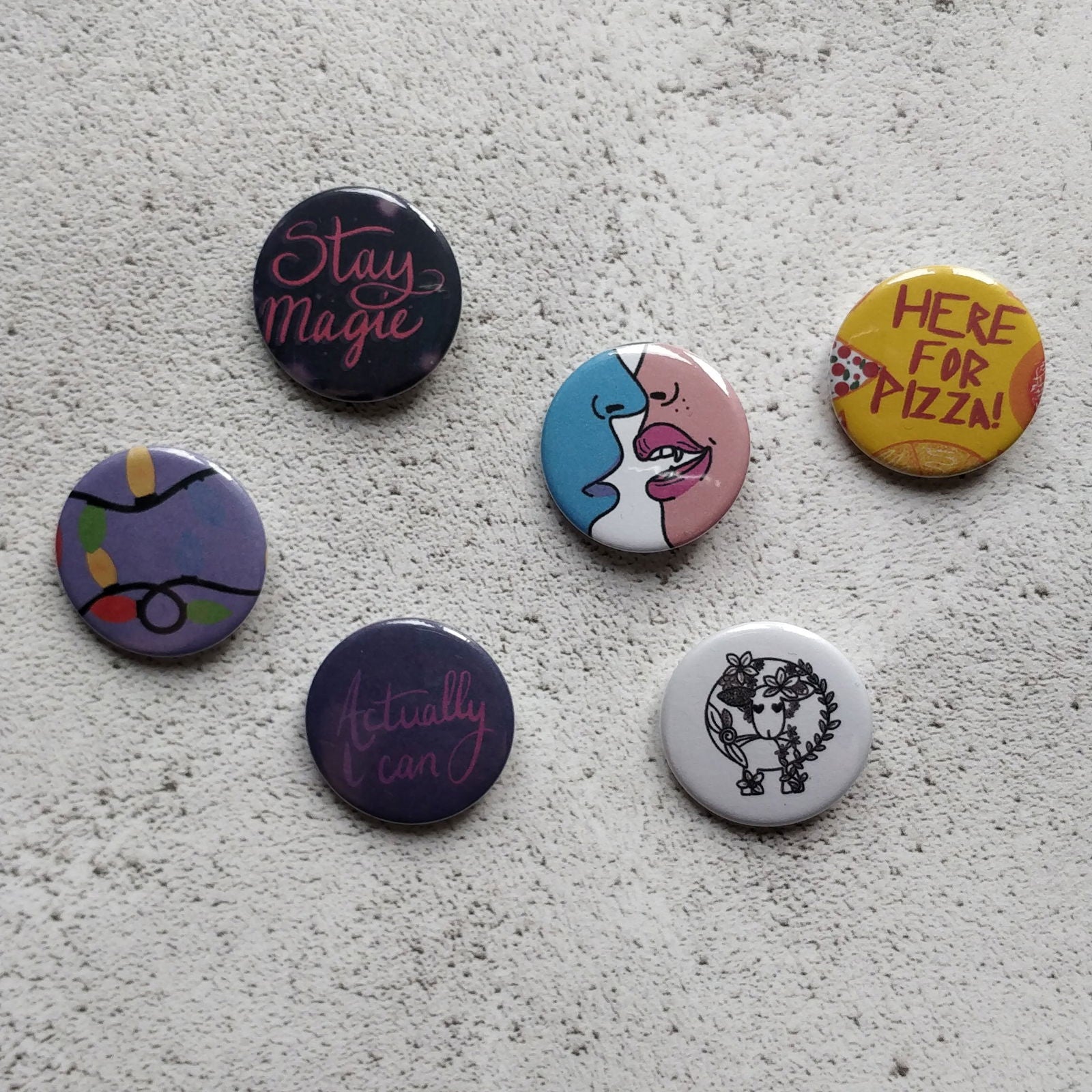 Here for Pizza Yellow Illustrated Badge/Mirror - Fay Dixon Design