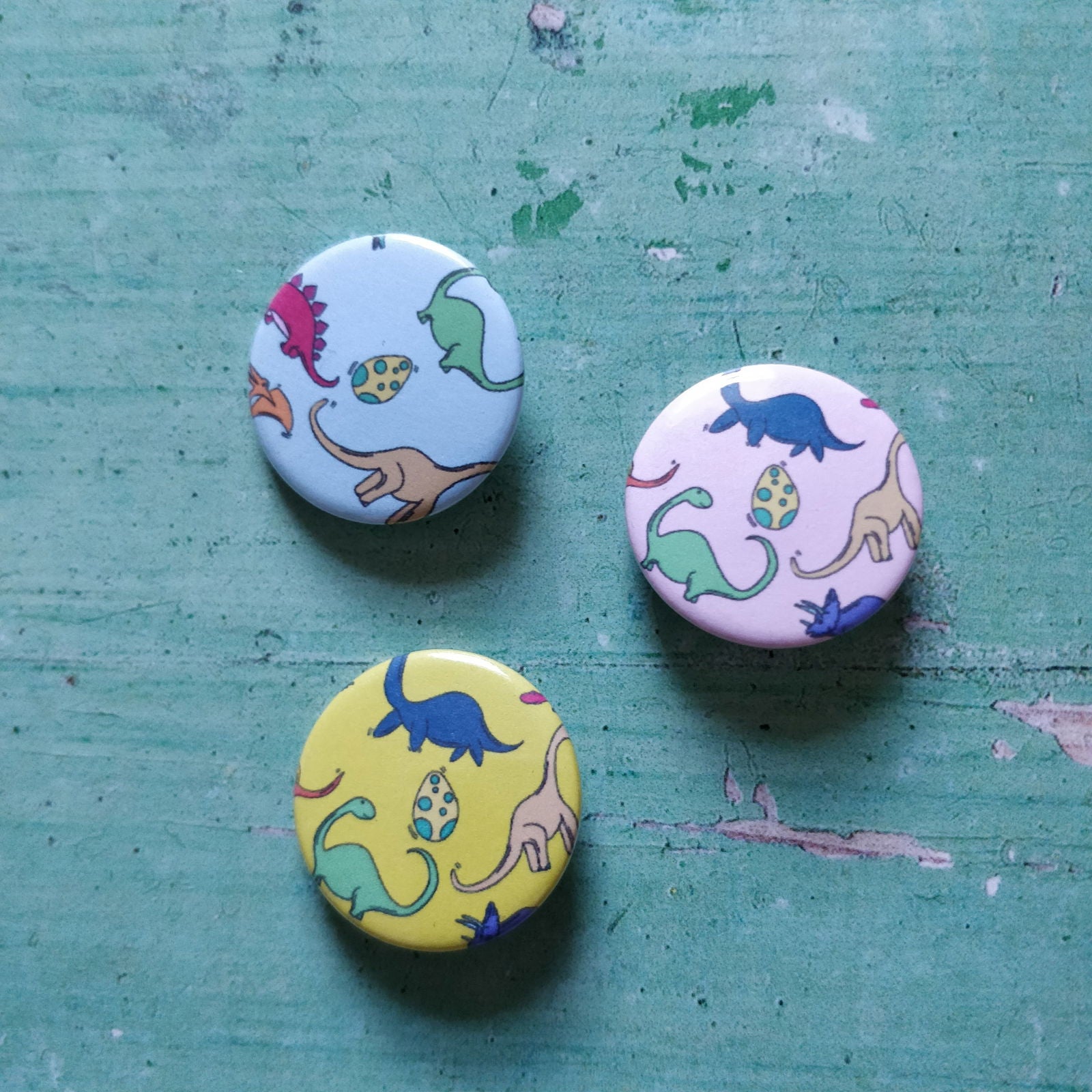 Illustrated Colourful Dinosaurs Badge/Mirror - Fay Dixon Design