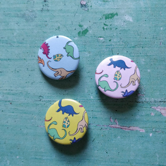 Illustrated Colourful Dinosaurs Badge/Mirror - Fay Dixon Design