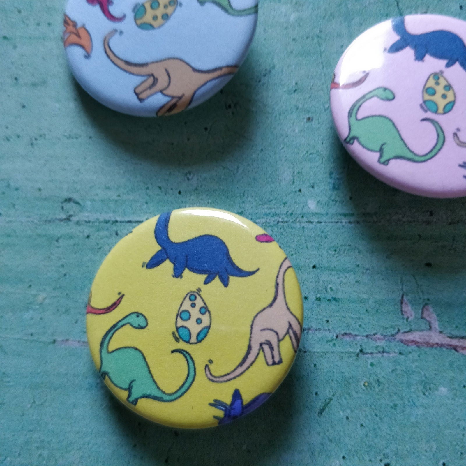 Illustrated Colourful Dinosaurs Badge/Mirror - Fay Dixon Design
