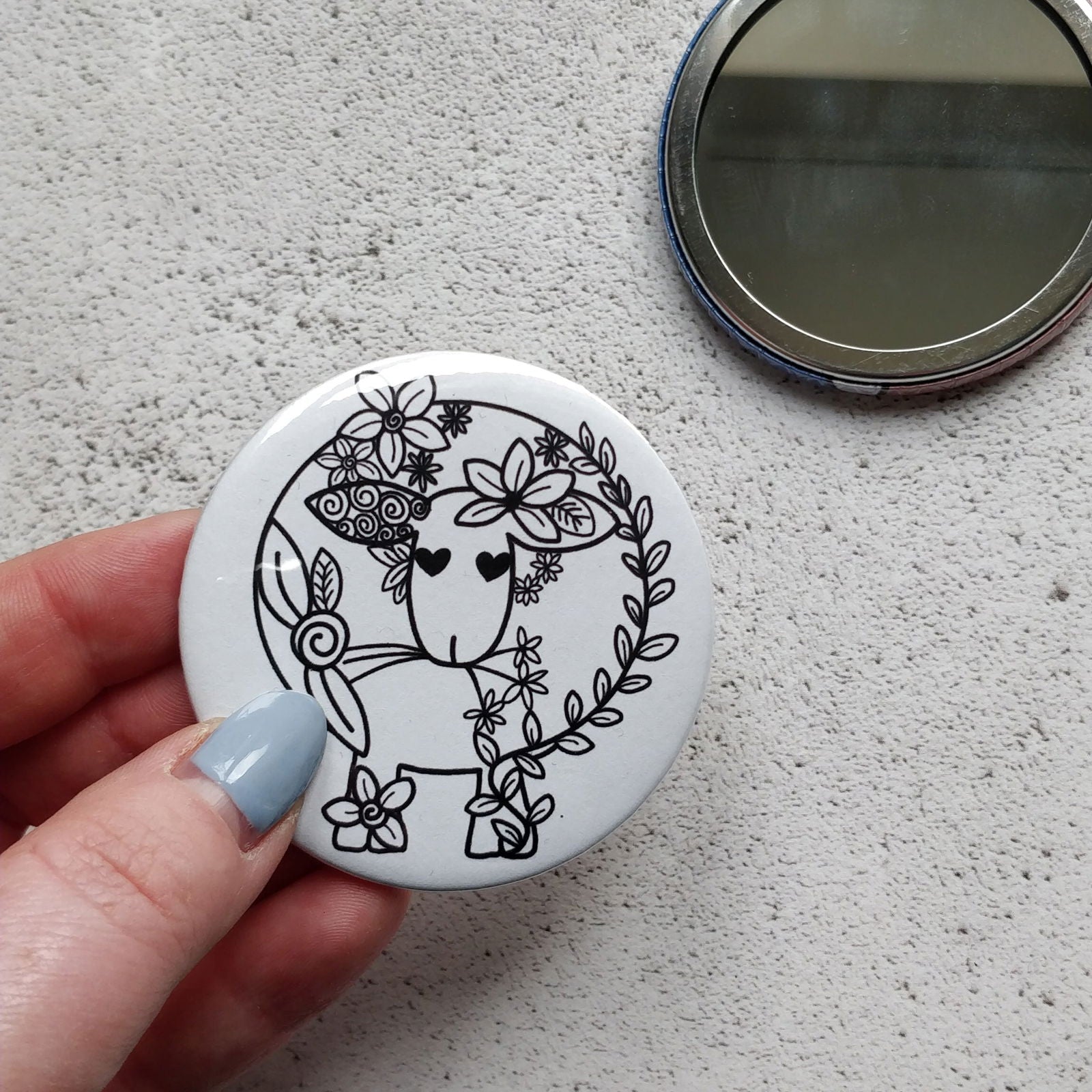 Sheep Floral line Drawing Badge/Mirror - Fay Dixon Design