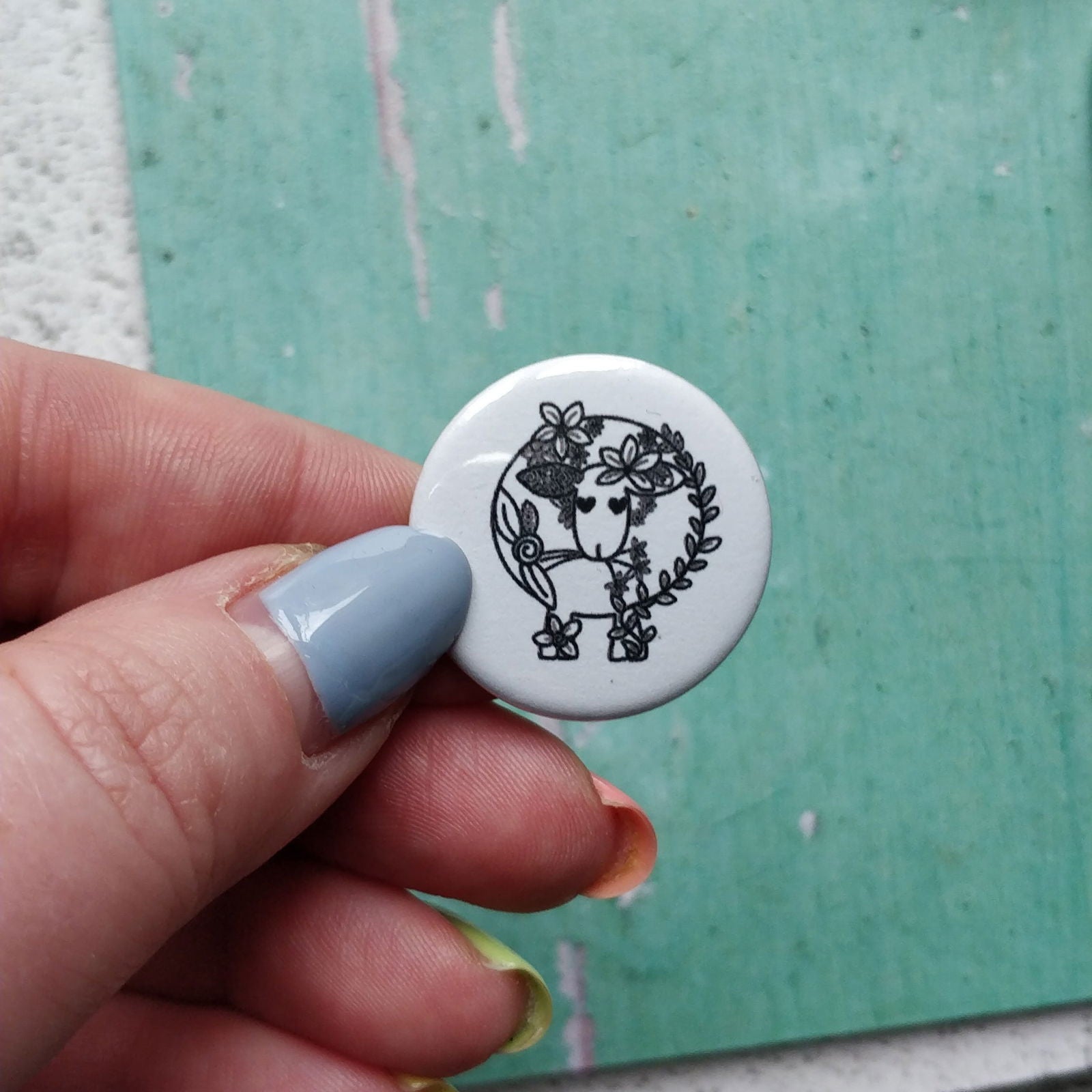 Sheep Floral line Drawing Badge/Mirror - Fay Dixon Design