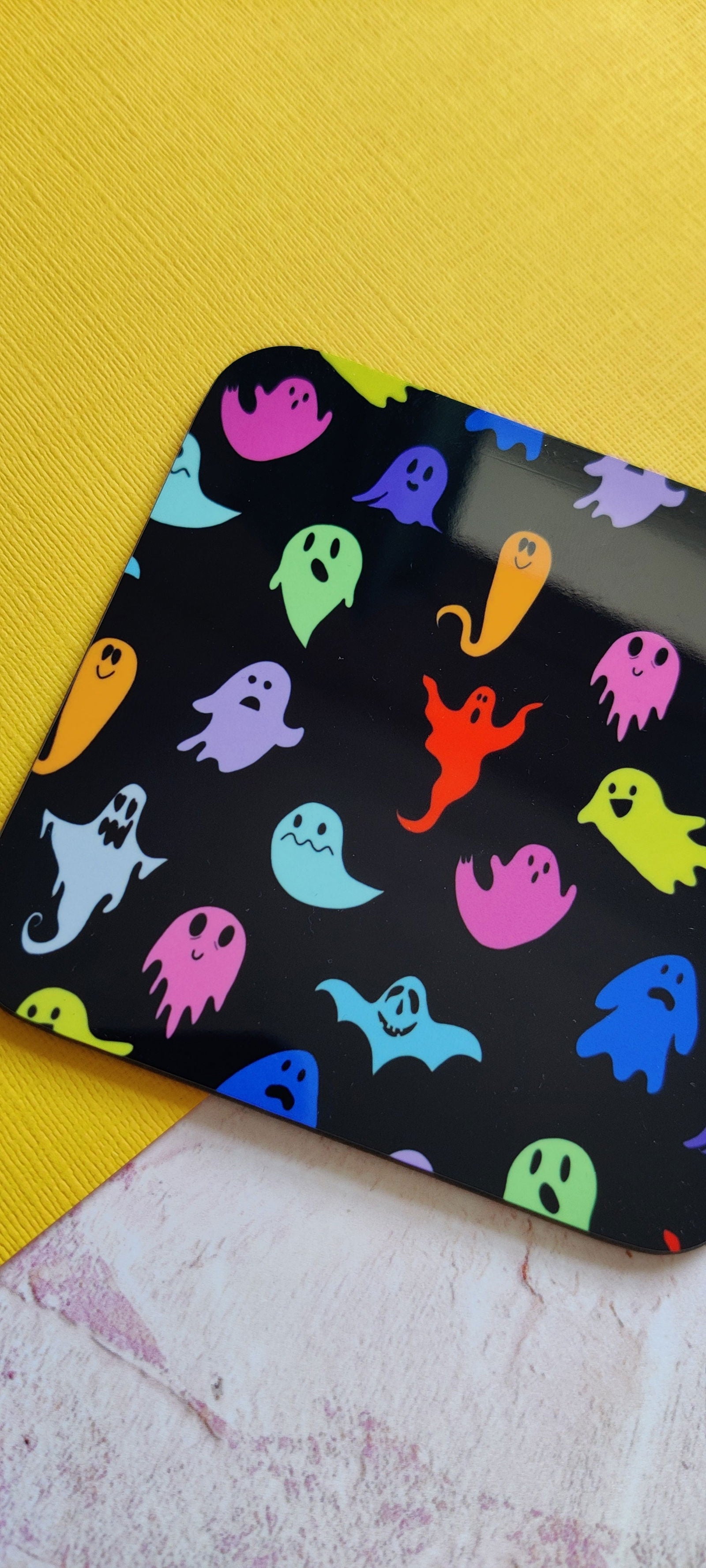 Multi-coloured Ghost Square Coaster - Fay Dixon Design