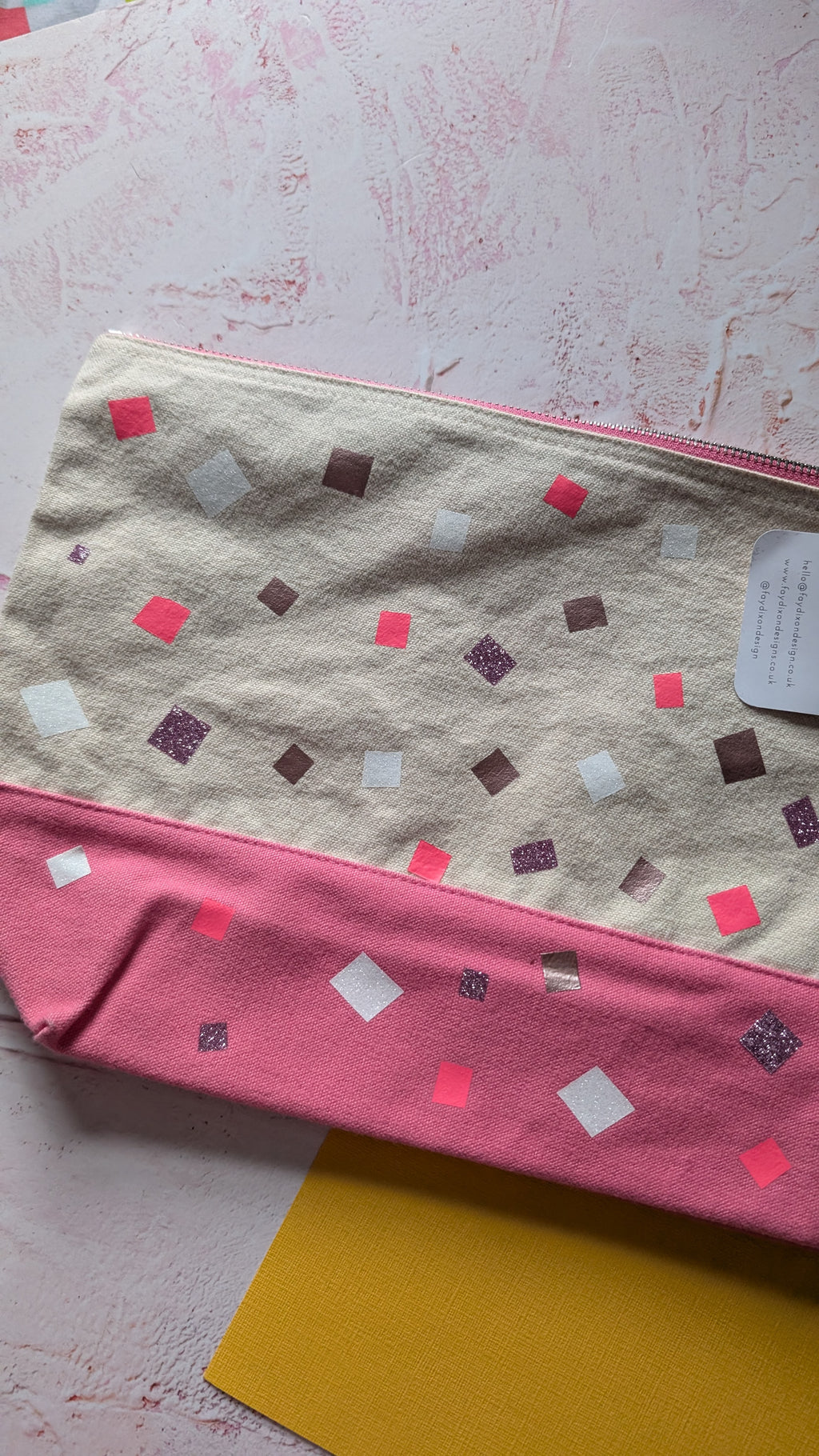 Pink, Rose Gold and White glitter Cotton Pouch