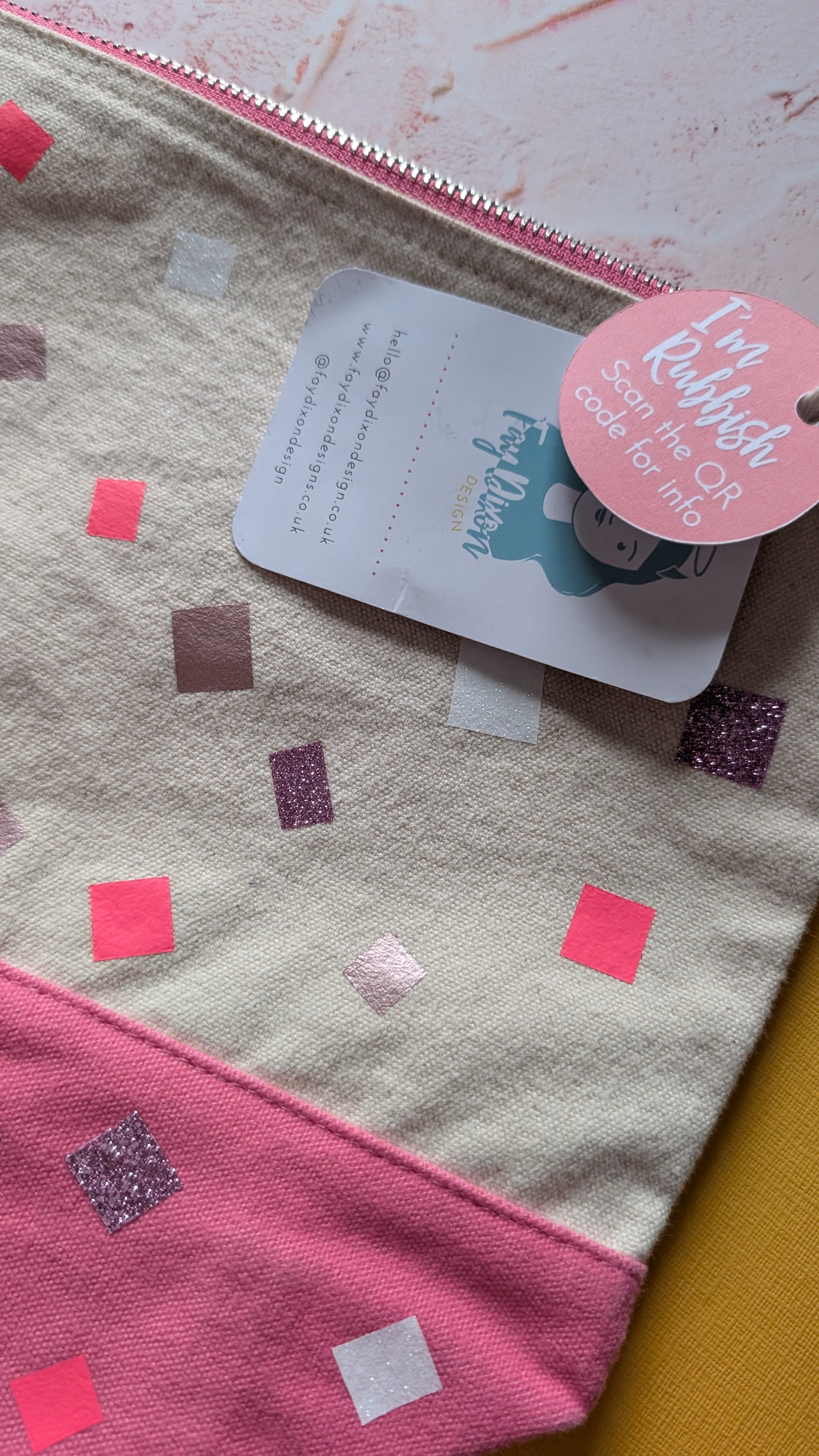 Pink, Rose Gold and White glitter Cotton Pouch