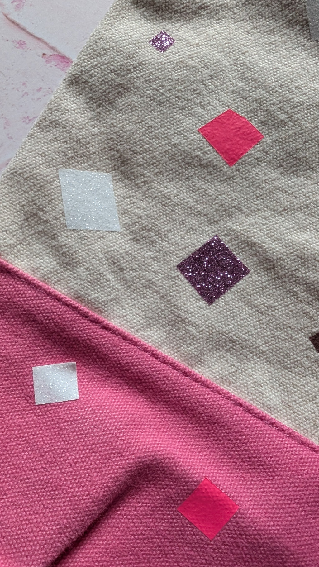 Pink, Rose Gold and White glitter Cotton Pouch