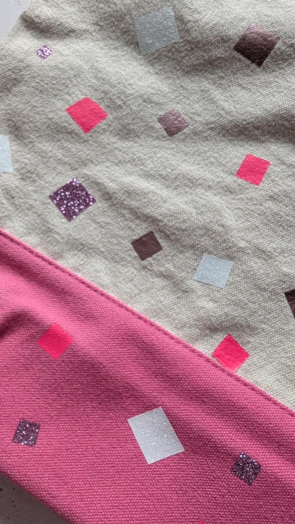 Pink, Rose Gold and White glitter Cotton Pouch