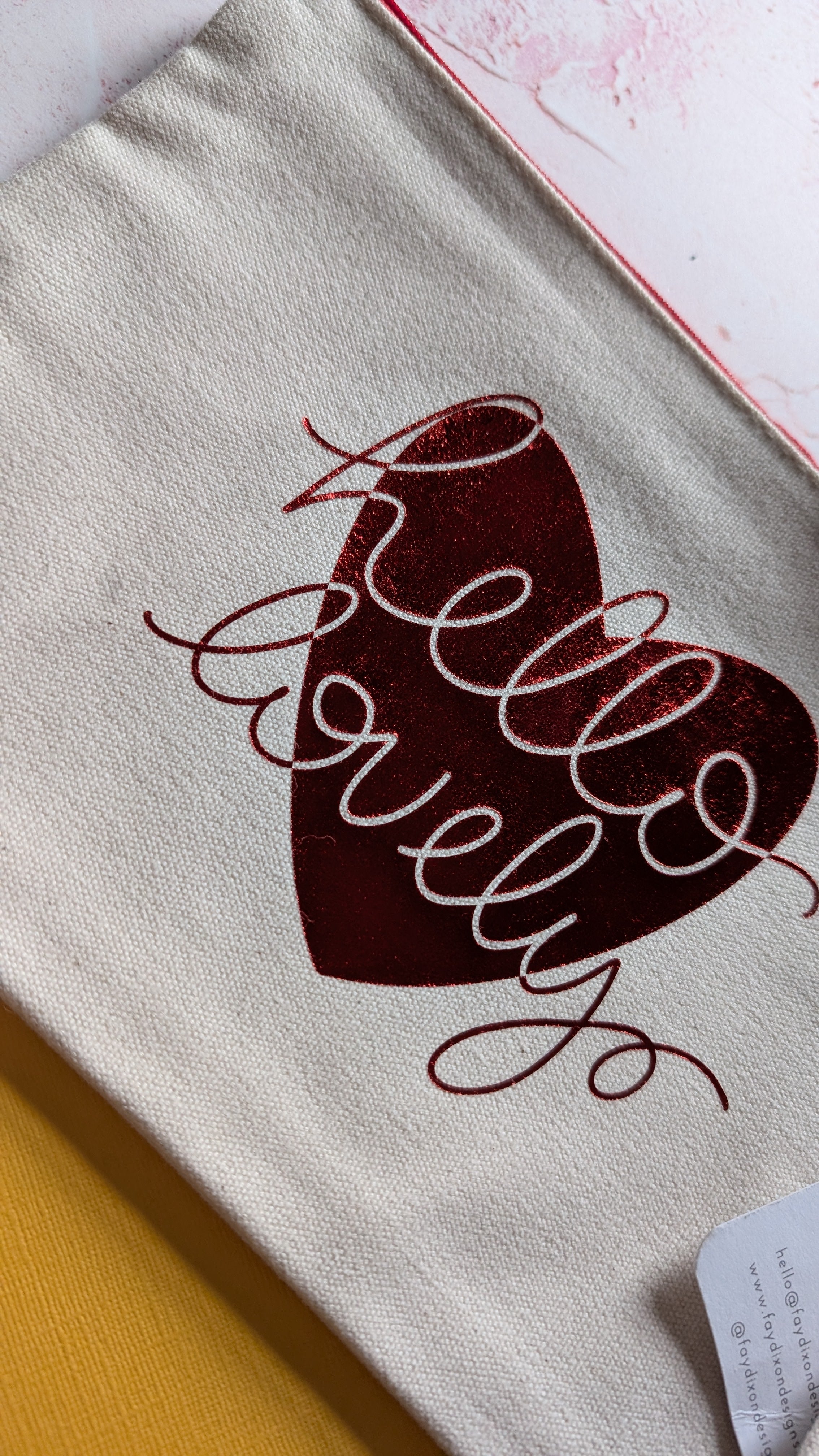 Hello Lovely Cotton Pouch with Wrist Strap