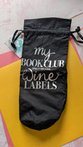 My Book Club only Reads Wine labels Black Cotton Drawstring Bottle Bag