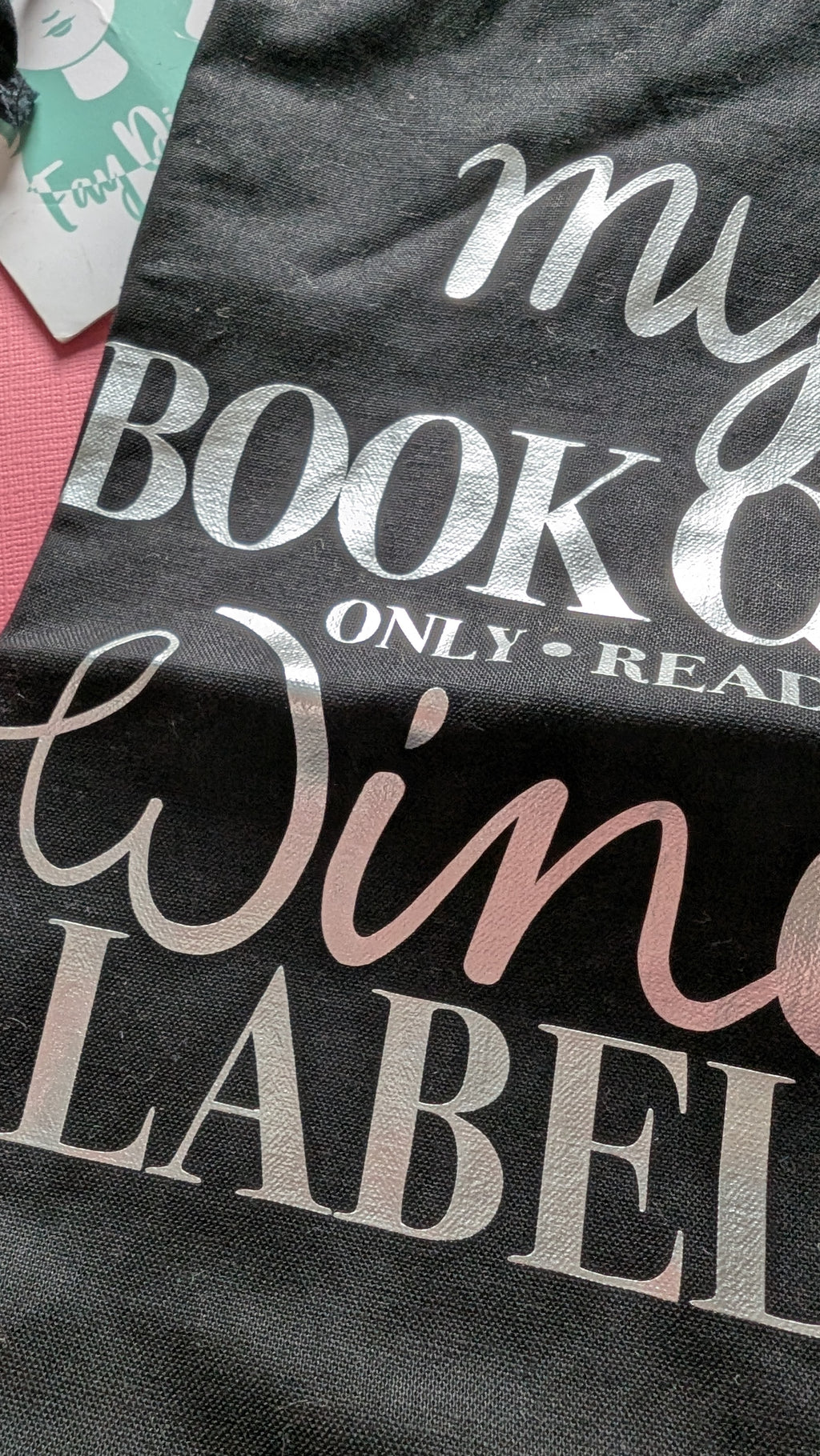 My Book Club only Reads Wine labels Black Cotton Drawstring Bottle Bag