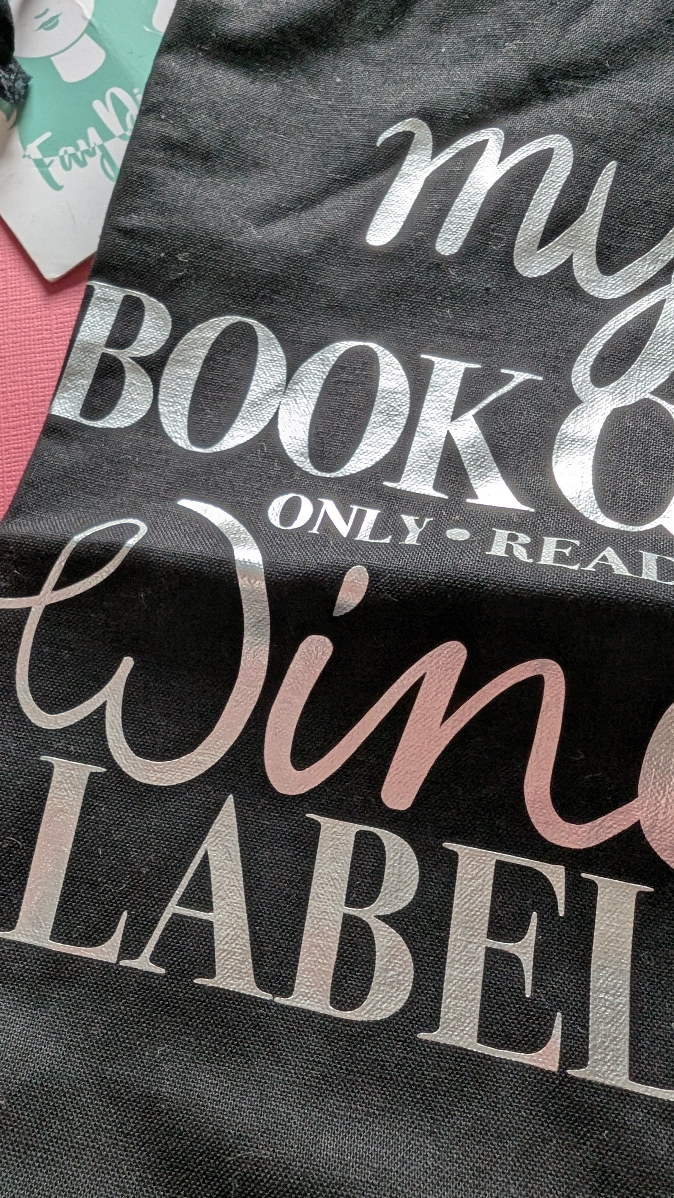 My Book Club only Reads Wine labels Black Cotton Drawstring Bottle Bag