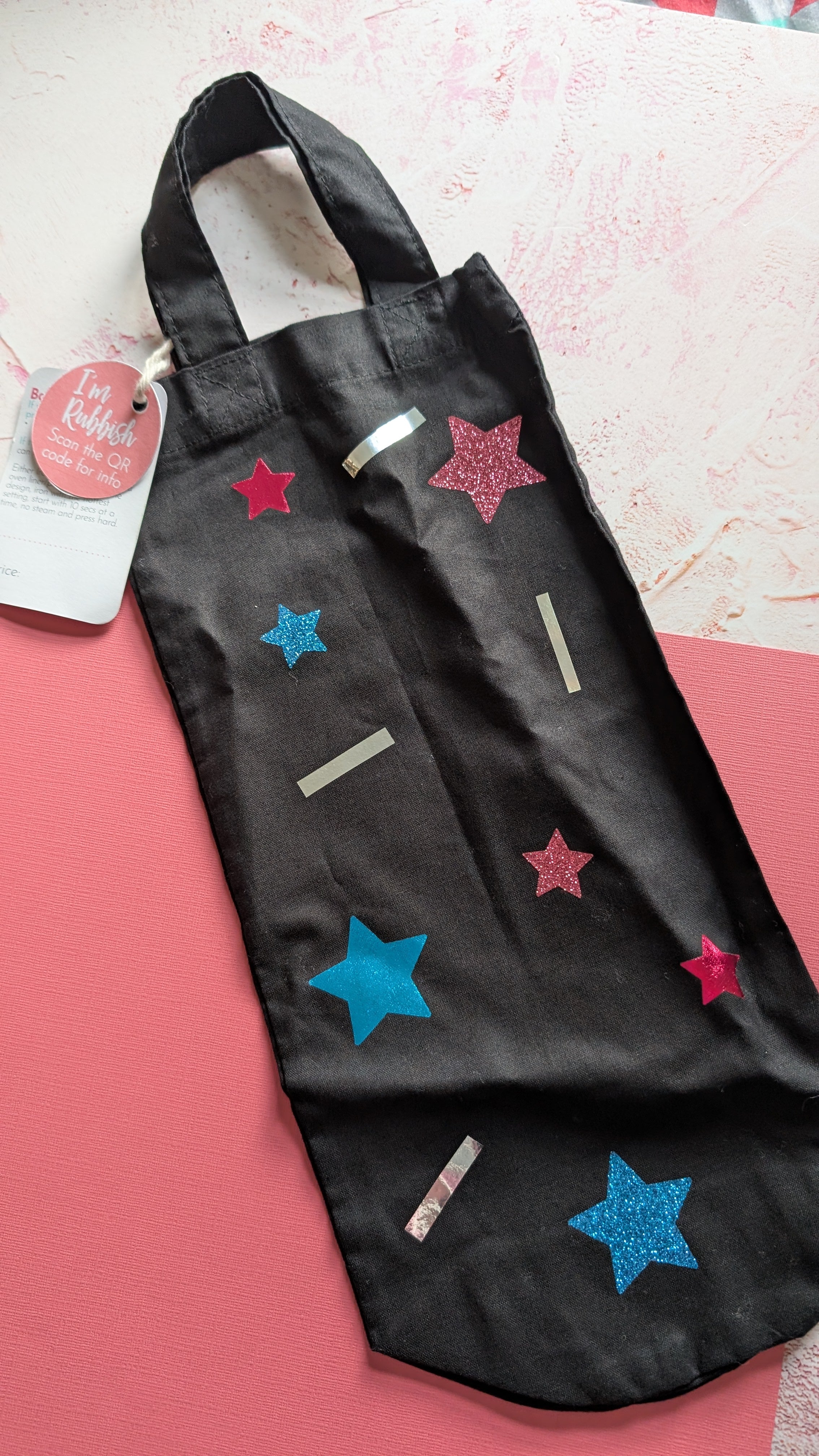 Black with Red and Blue Stars Bottle Bag with Handle