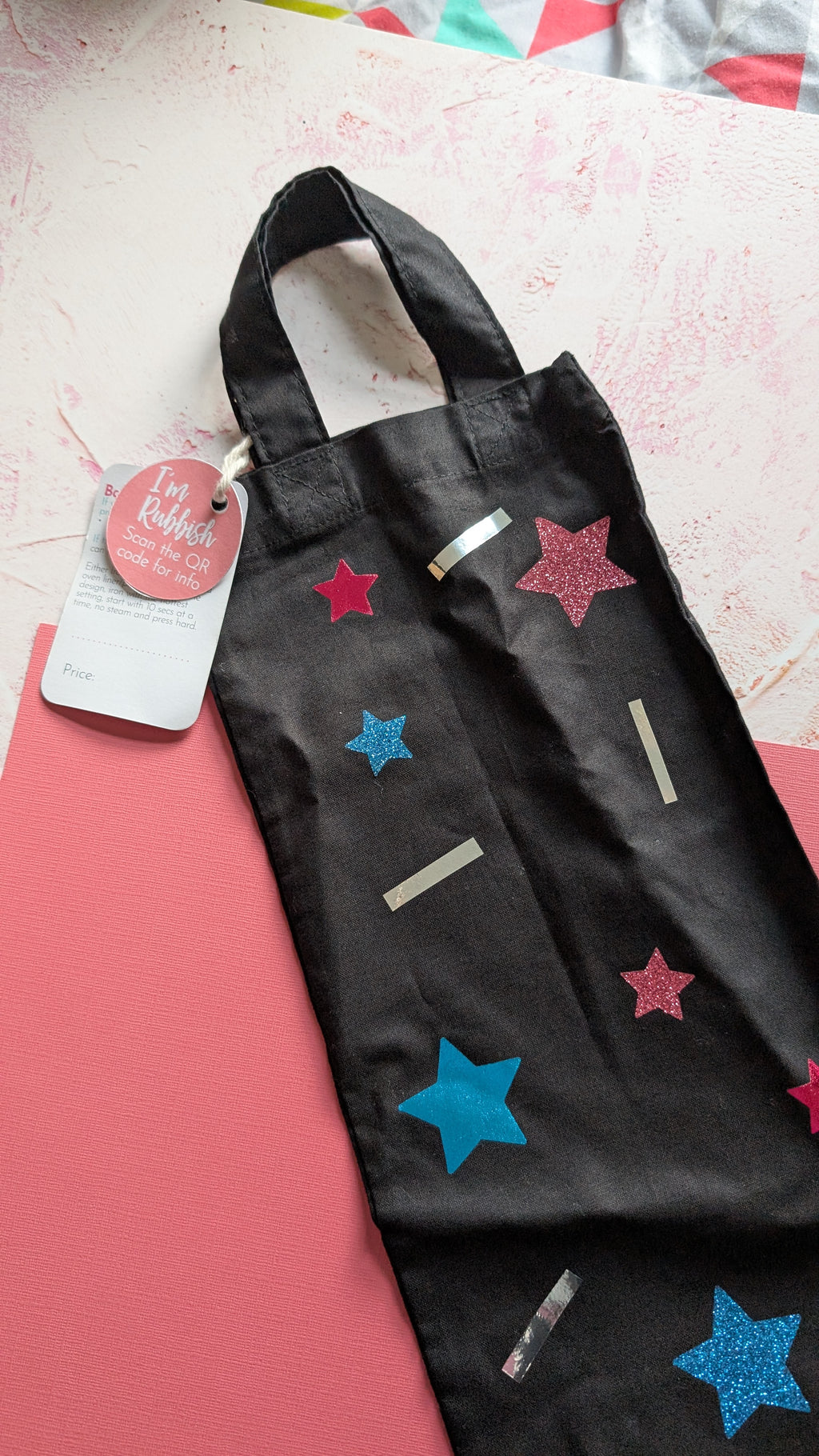 Black with Red and Blue Stars Bottle Bag with Handle
