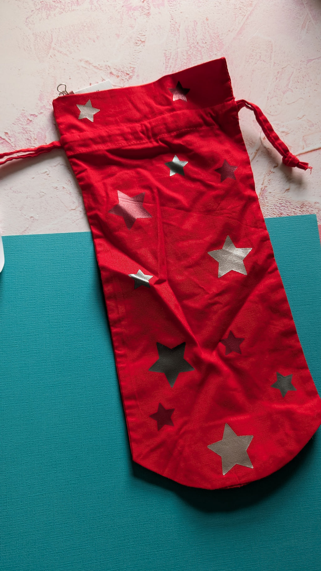 Starry Red Cotton Drawstring Bottle Bag