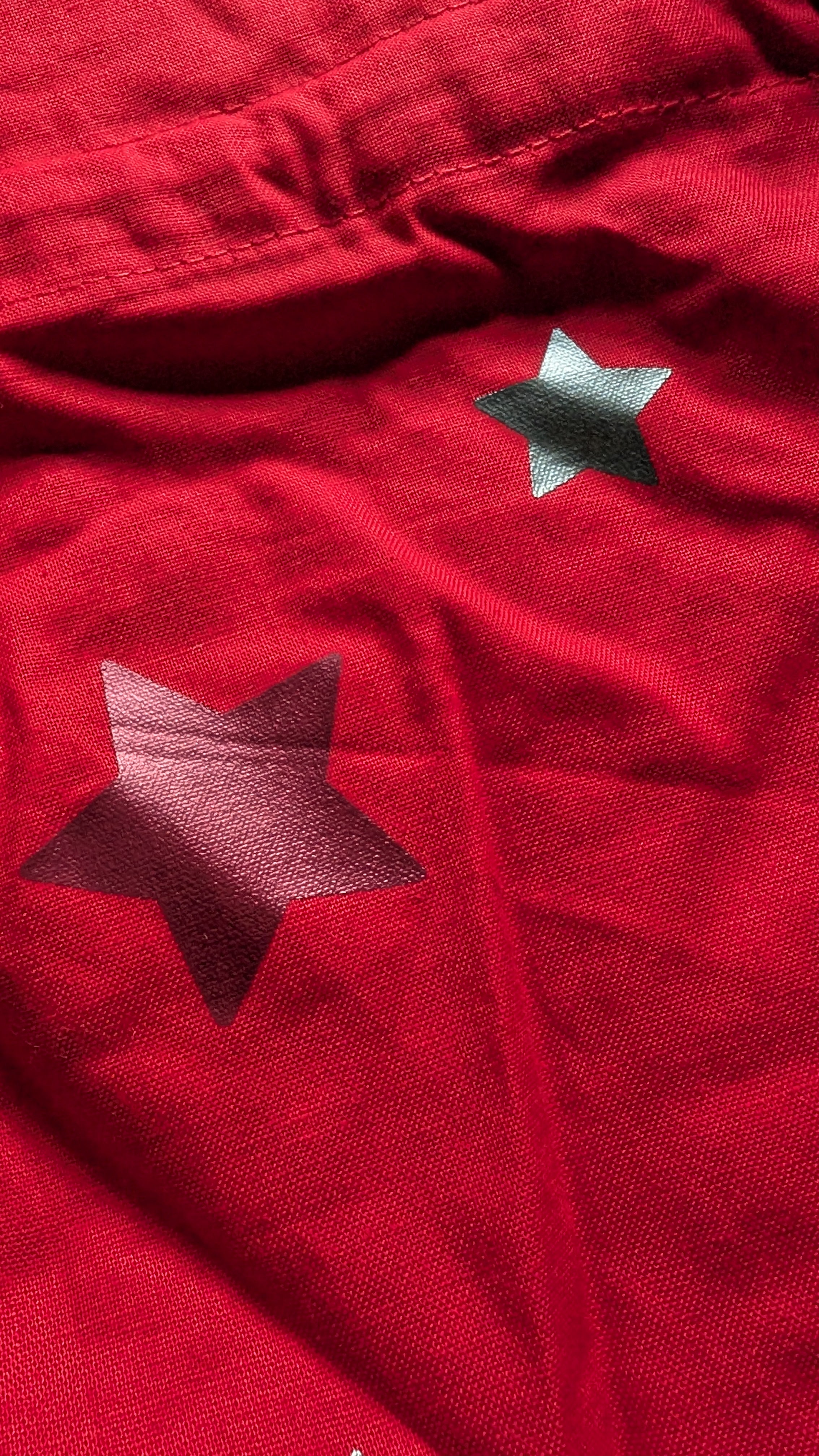 Starry Red Cotton Drawstring Bottle Bag