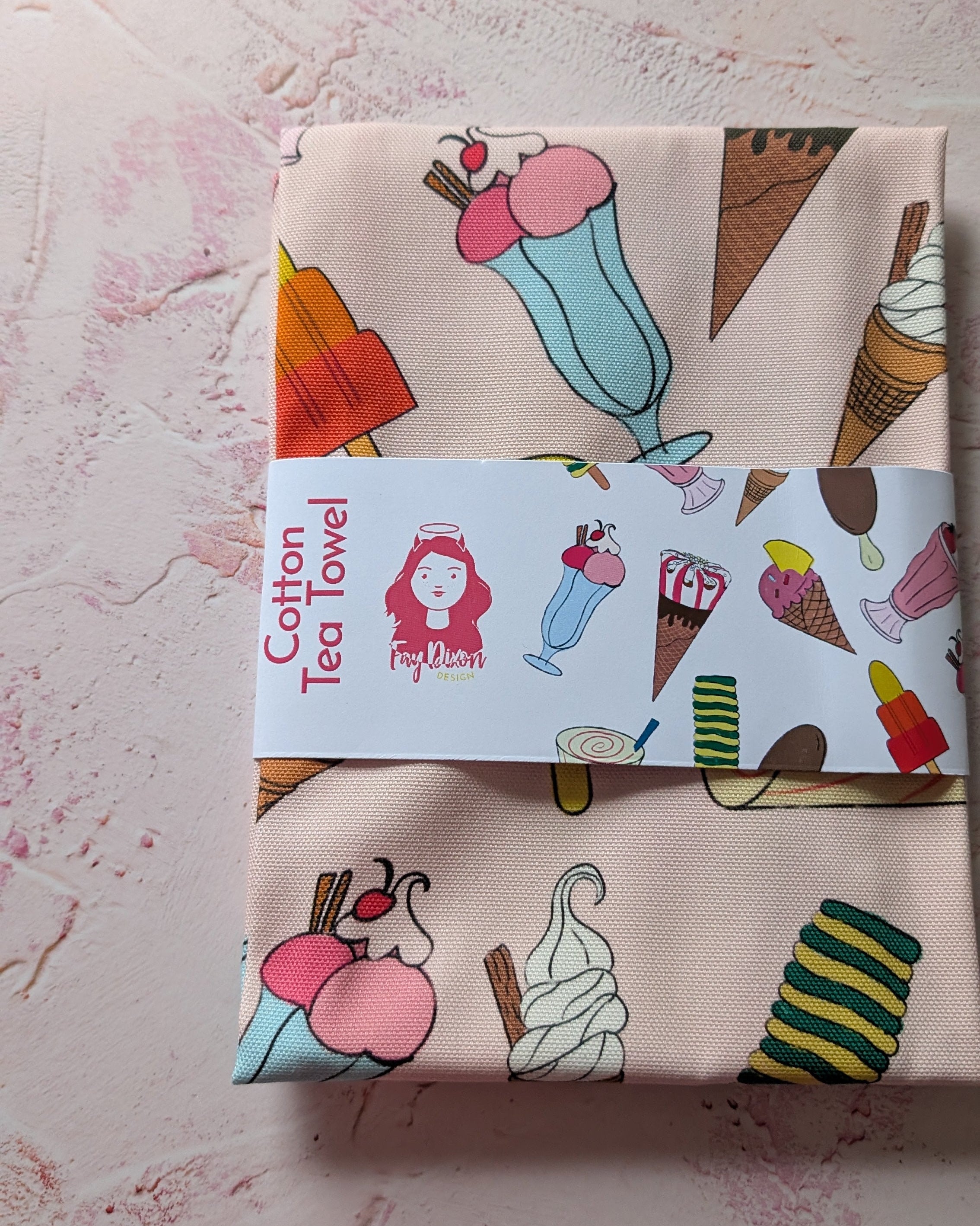Pink Ice cream Pattern Cotton Tea Towel